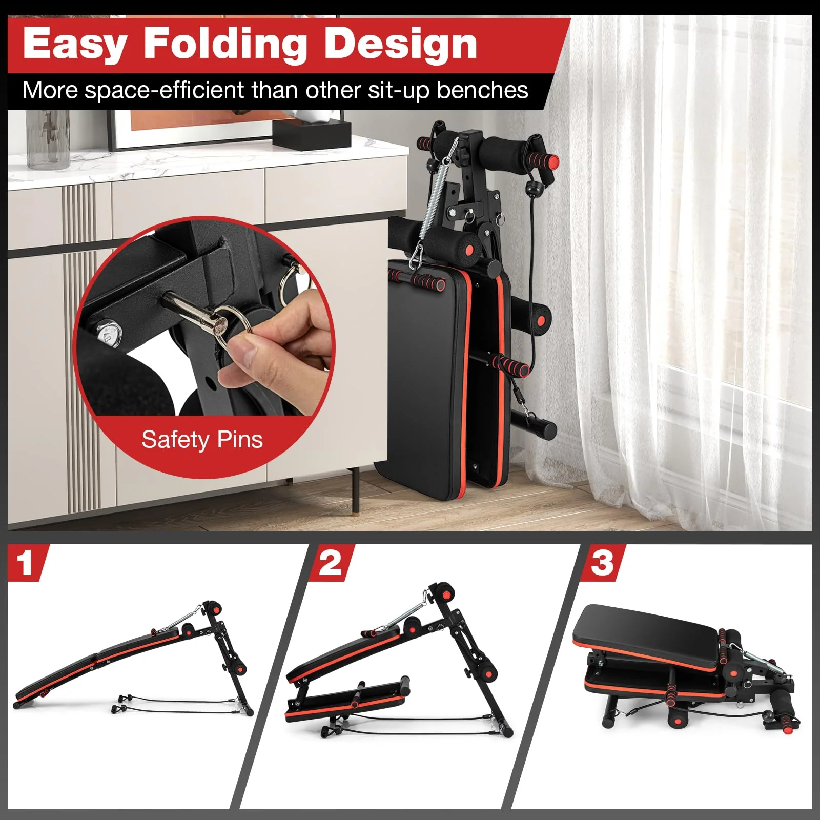 Goplus 7 in 1 Sit up Bench, Foldable Workout Bench w/4 Position Adjustable Height - Image 3