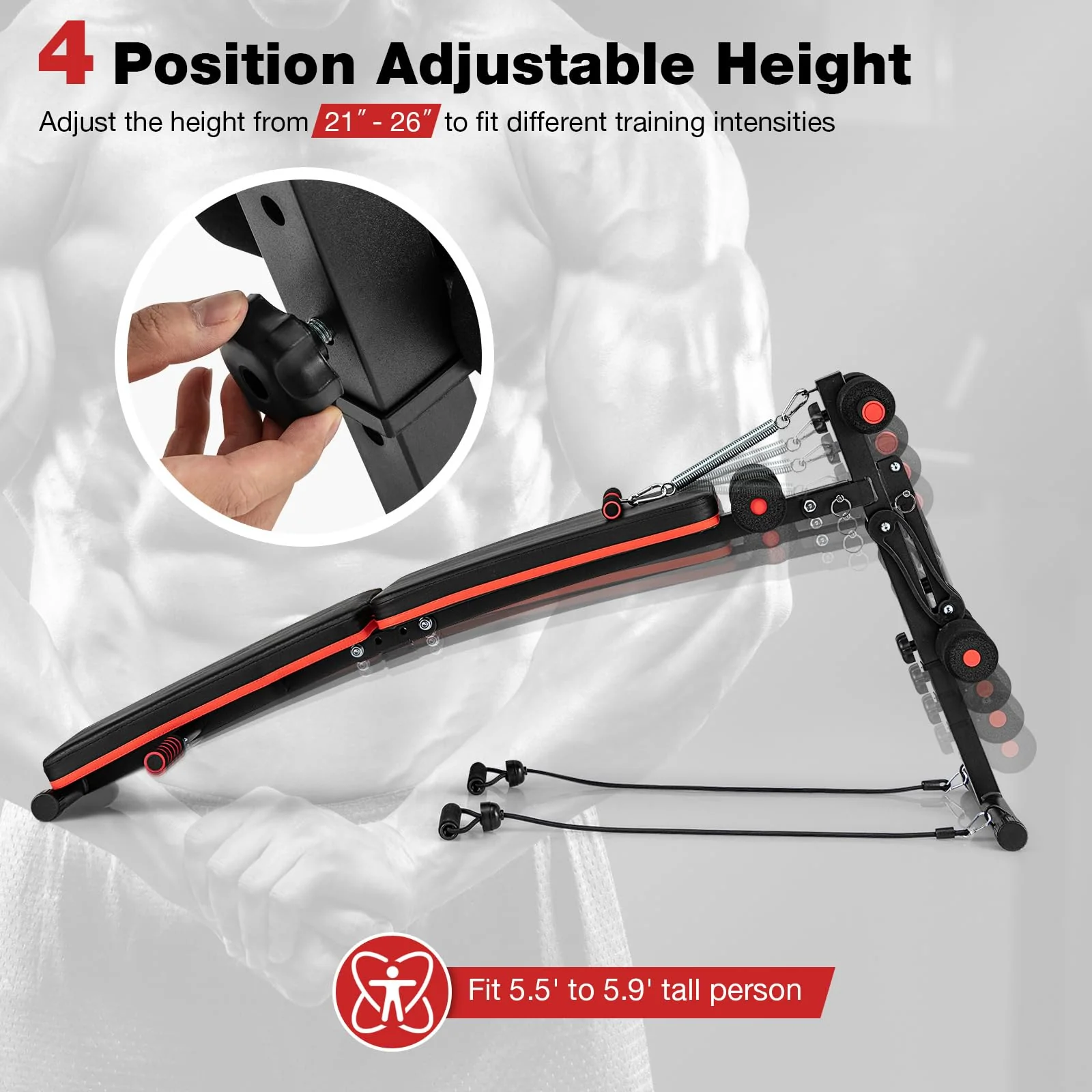 Goplus 7 in 1 Sit up Bench, Foldable Workout Bench w/4 Position Adjustable Height - Image 4
