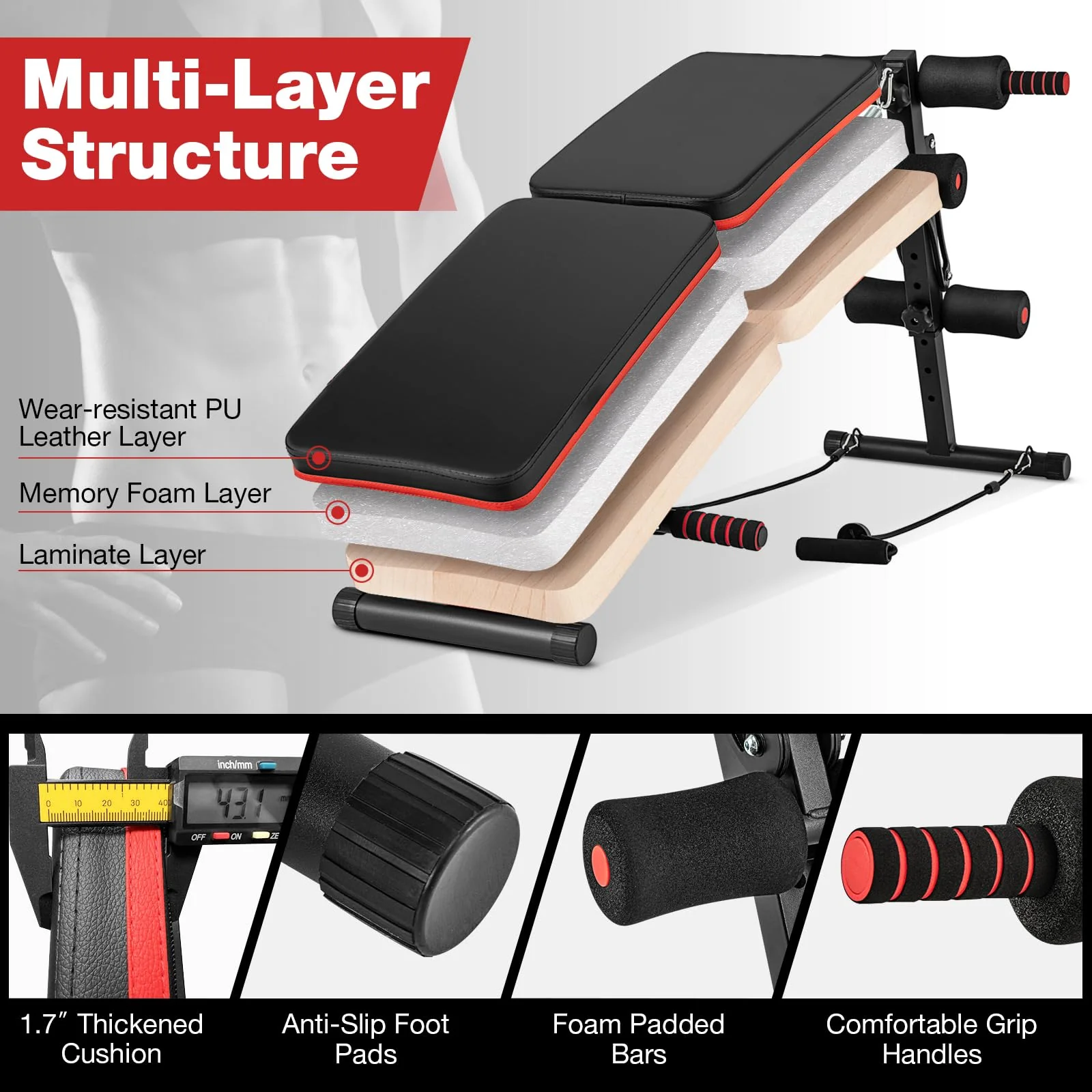 Goplus 7 in 1 Sit up Bench, Foldable Workout Bench w/4 Position Adjustable Height - Image 5