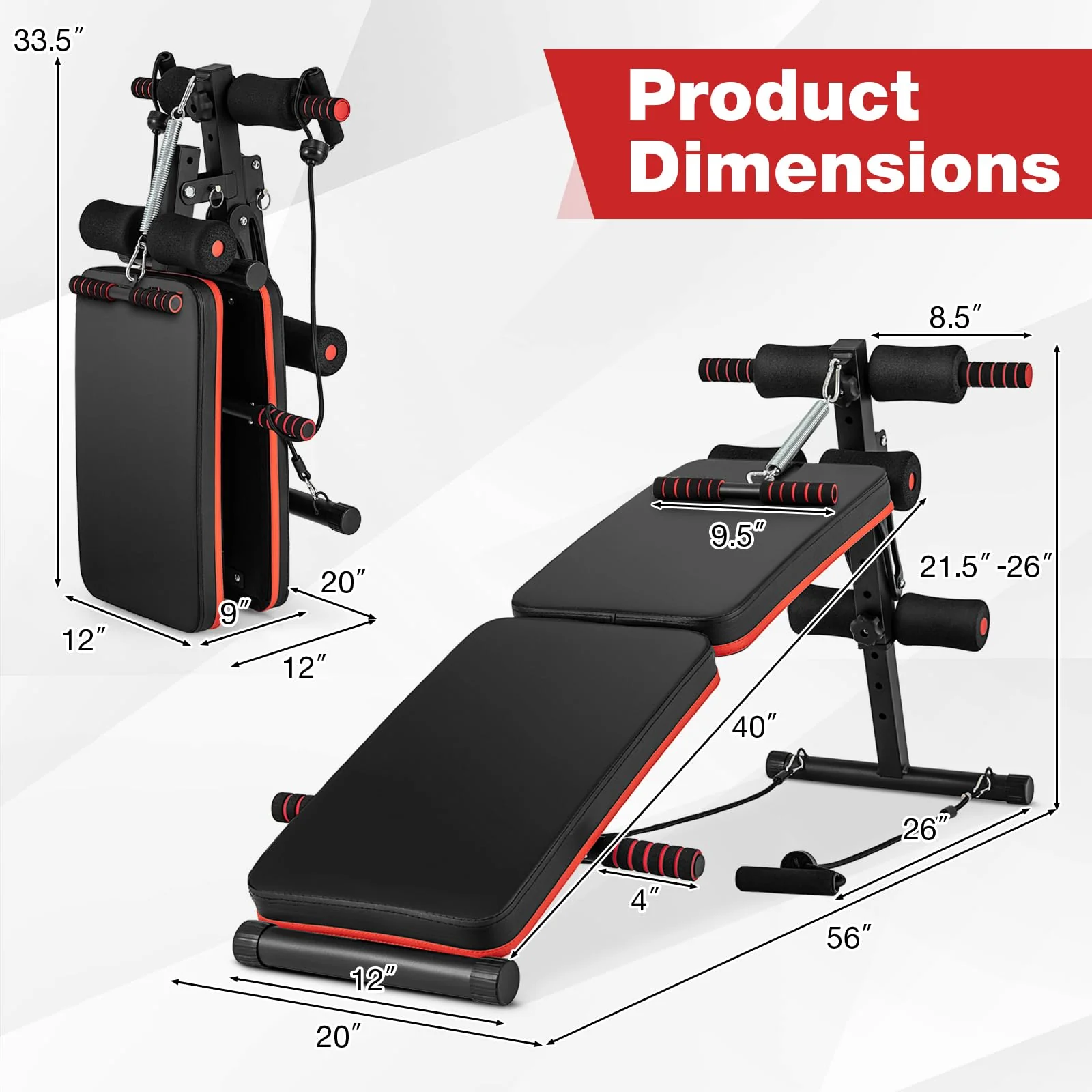 Goplus 7 in 1 Sit up Bench, Foldable Workout Bench w/4 Position Adjustable Height - Image 7