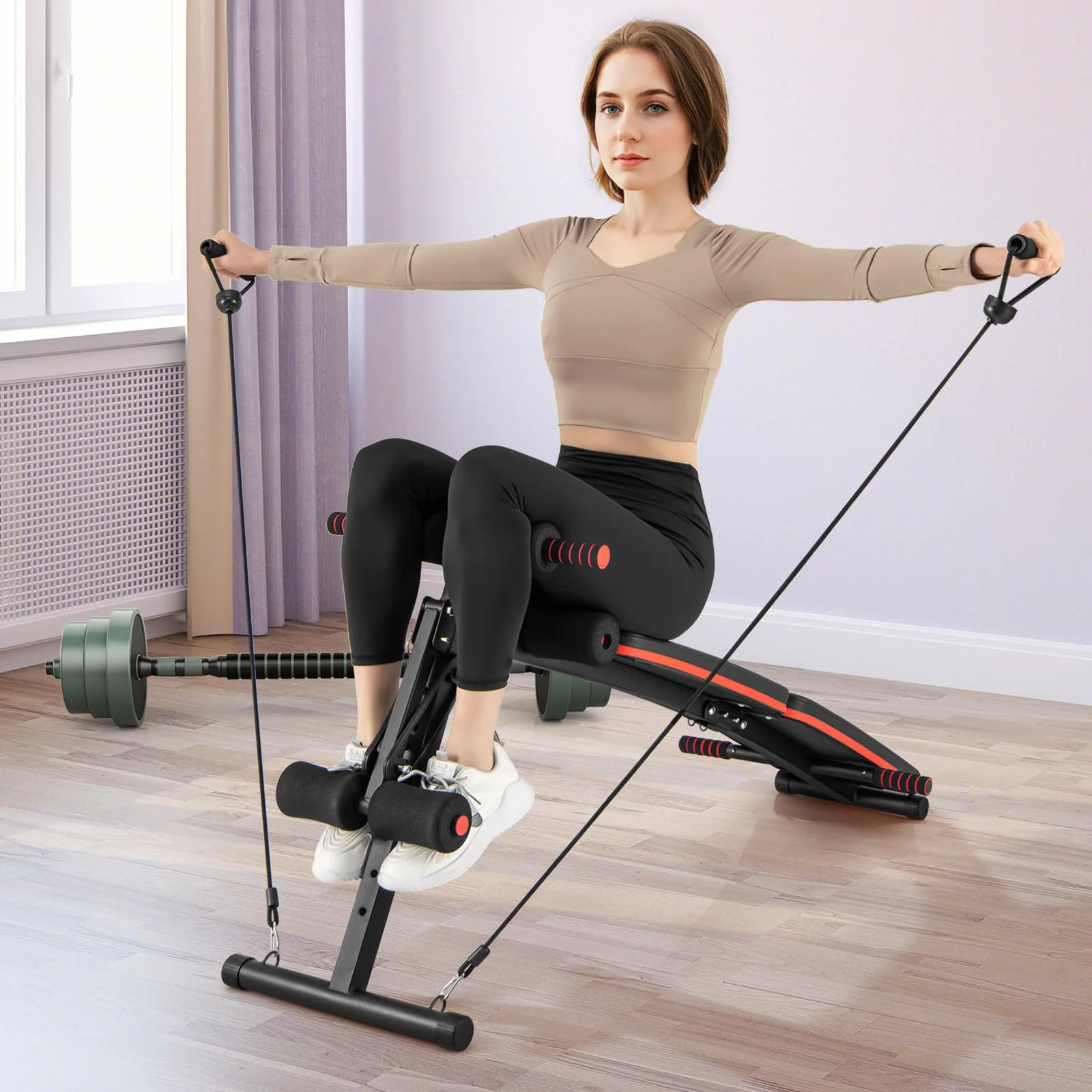 Goplus 7 in 1 Sit up Bench, Foldable Workout Bench w/4 Position Adjustable Height - Image 9