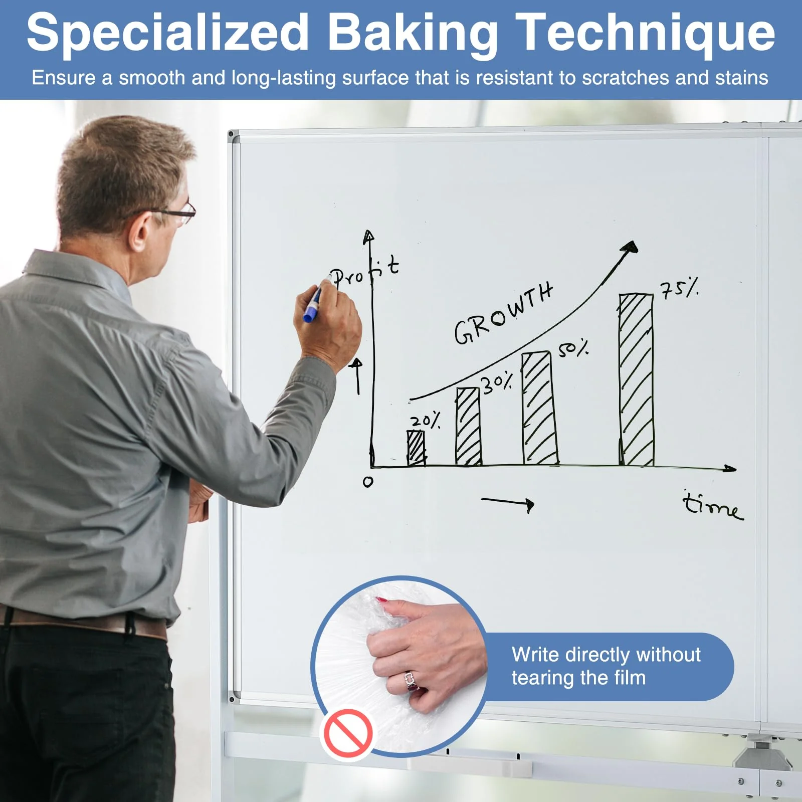 Goplus 72" x 36" Rolling Whiteboard, Double-Sided Magnetic Dry Erase Board with Stand and Aluminum Alloy Frame - Image 5