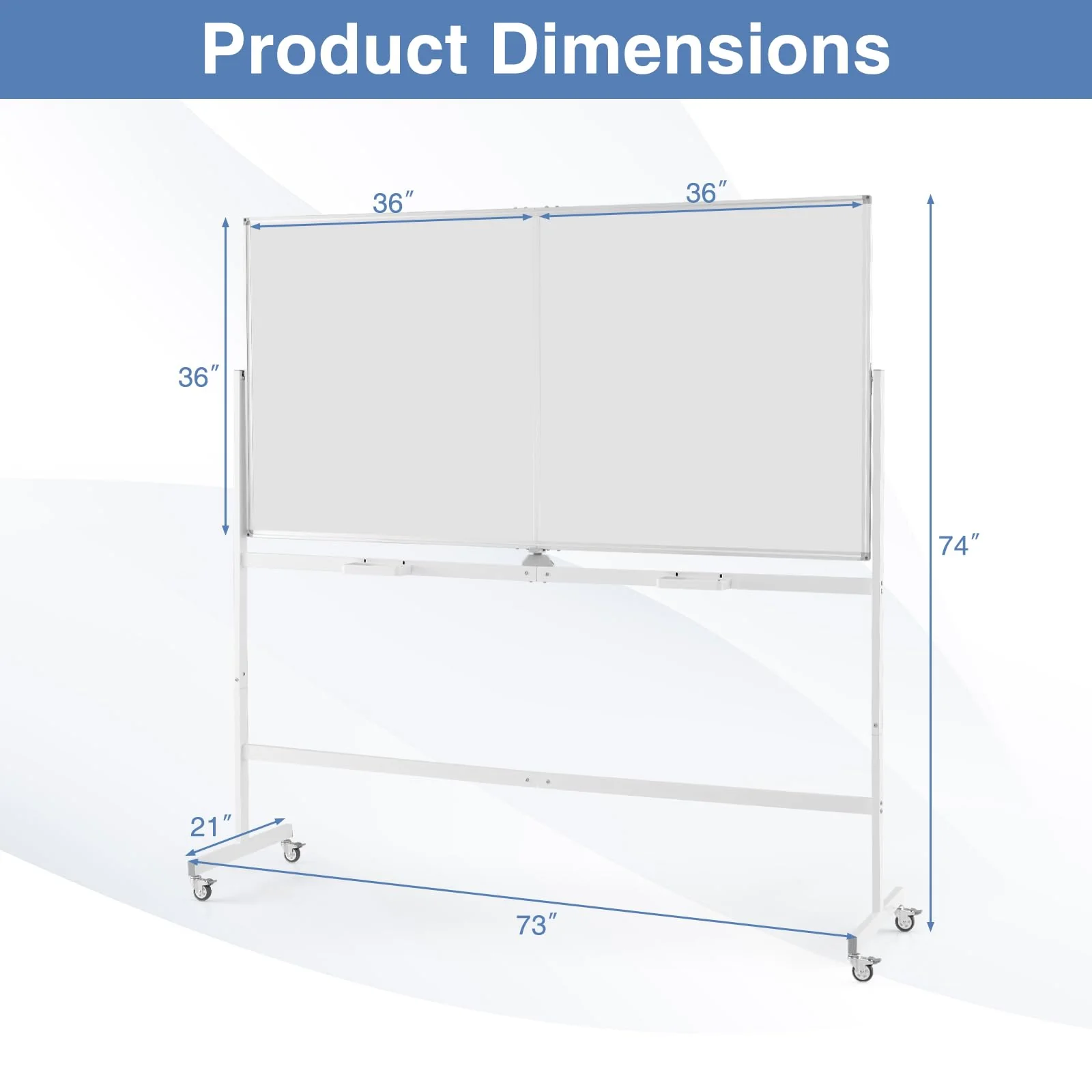 Goplus 72" x 36" Rolling Whiteboard, Double-Sided Magnetic Dry Erase Board with Stand and Aluminum Alloy Frame - Image 6