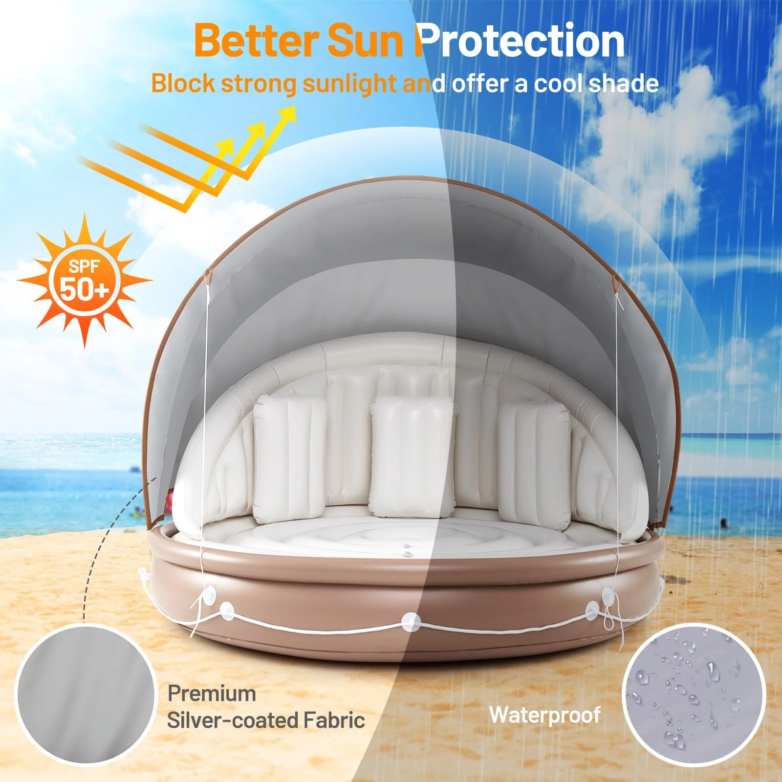 Goplus 73” Tanning Pool Lounger Float with Retractable & Removable Canopy - Image 3
