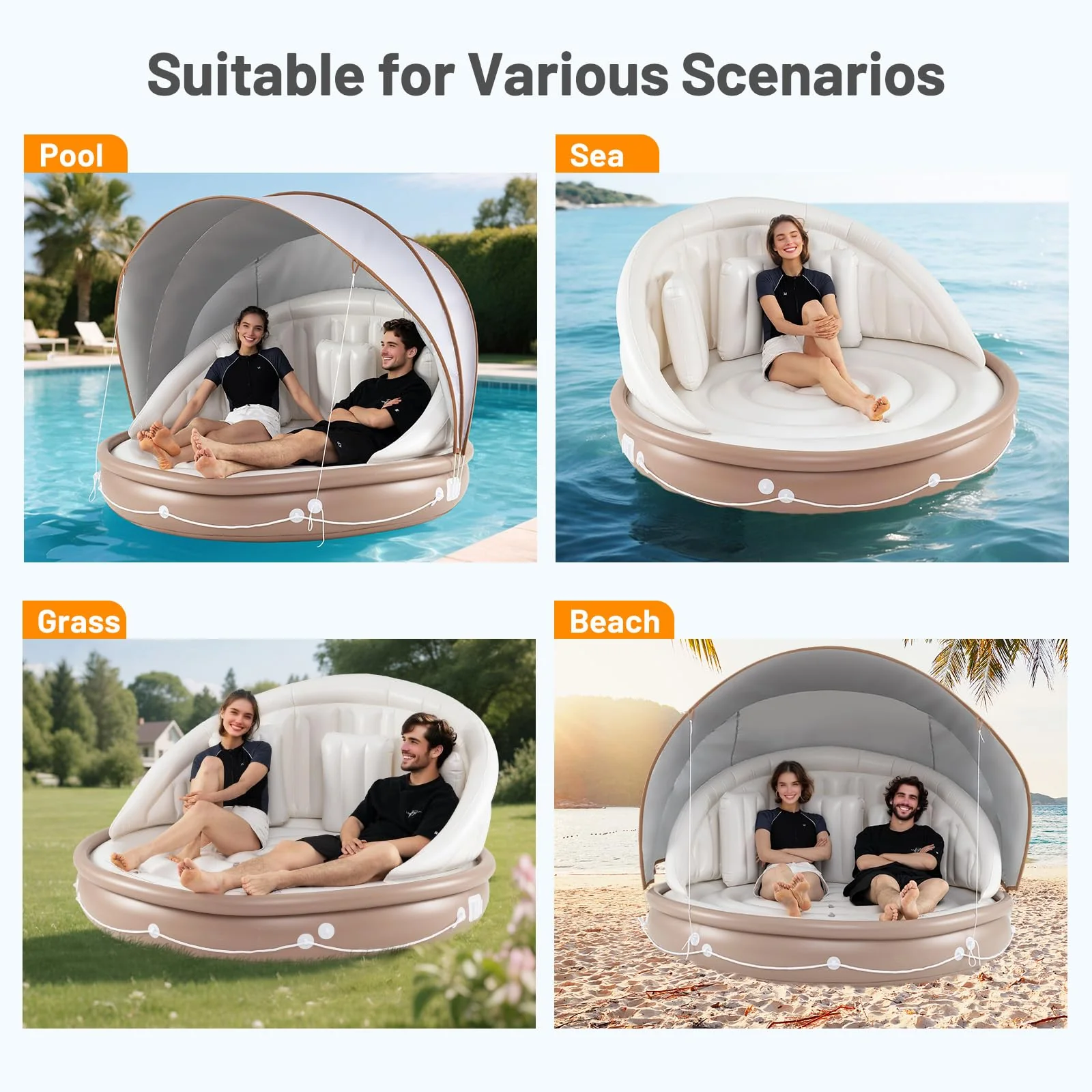 Goplus 73” Tanning Pool Lounger Float with Retractable & Removable Canopy - Image 7