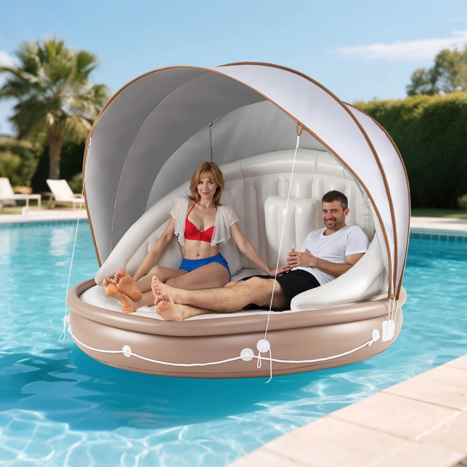 Goplus 73” Tanning Pool Lounger Float with Retractable & Removable Canopy - Image 8