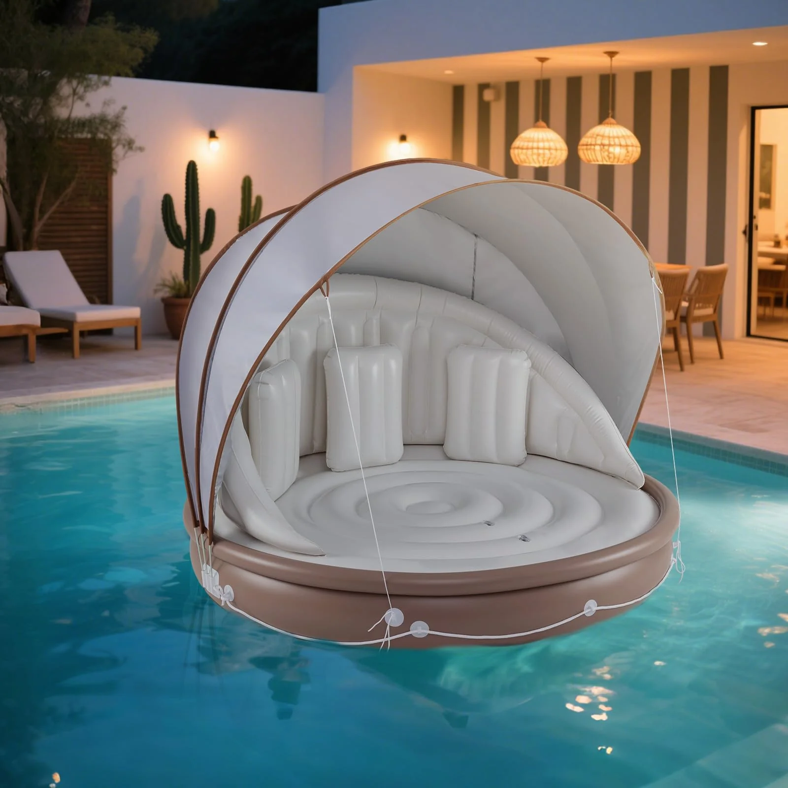 Goplus 73” Tanning Pool Lounger Float with Retractable & Removable Canopy - Image 9