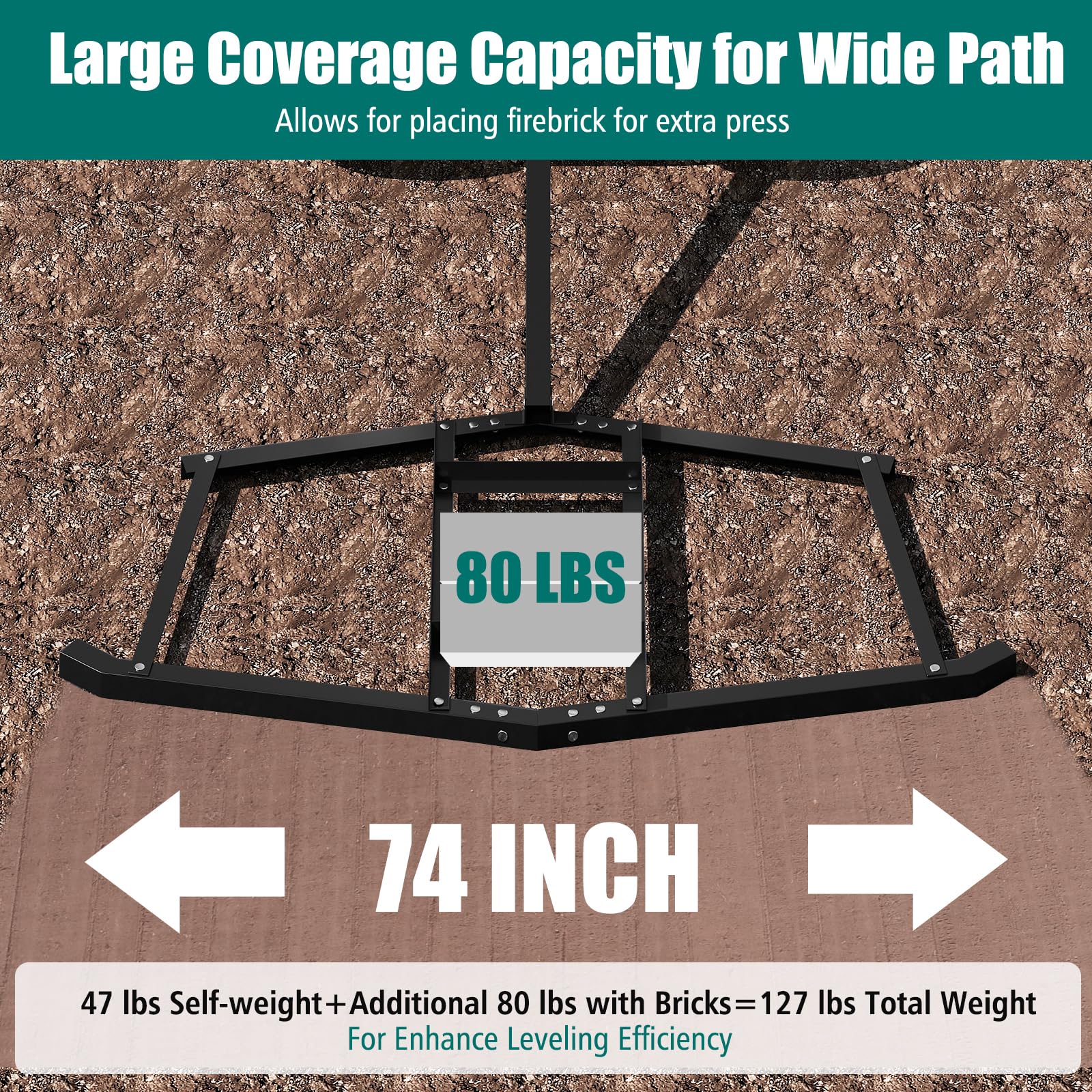 Goplus 74" Wide Driveway Drag Tow Behind Landscape Leveling Rake w/Reinforced Bars - Image 3