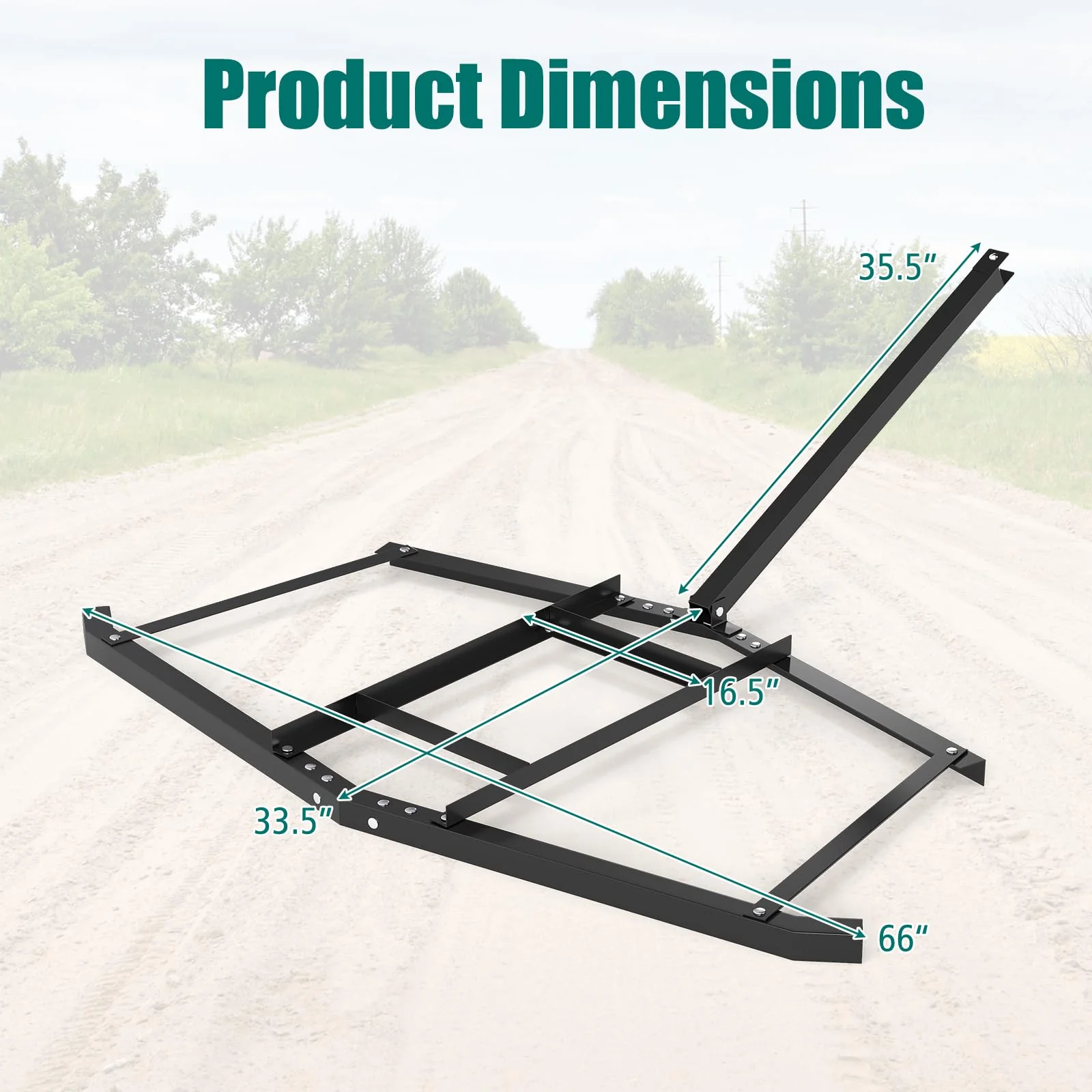 Goplus 74" Wide Driveway Drag Tow Behind Landscape Leveling Rake w/Reinforced Bars - Image 4
