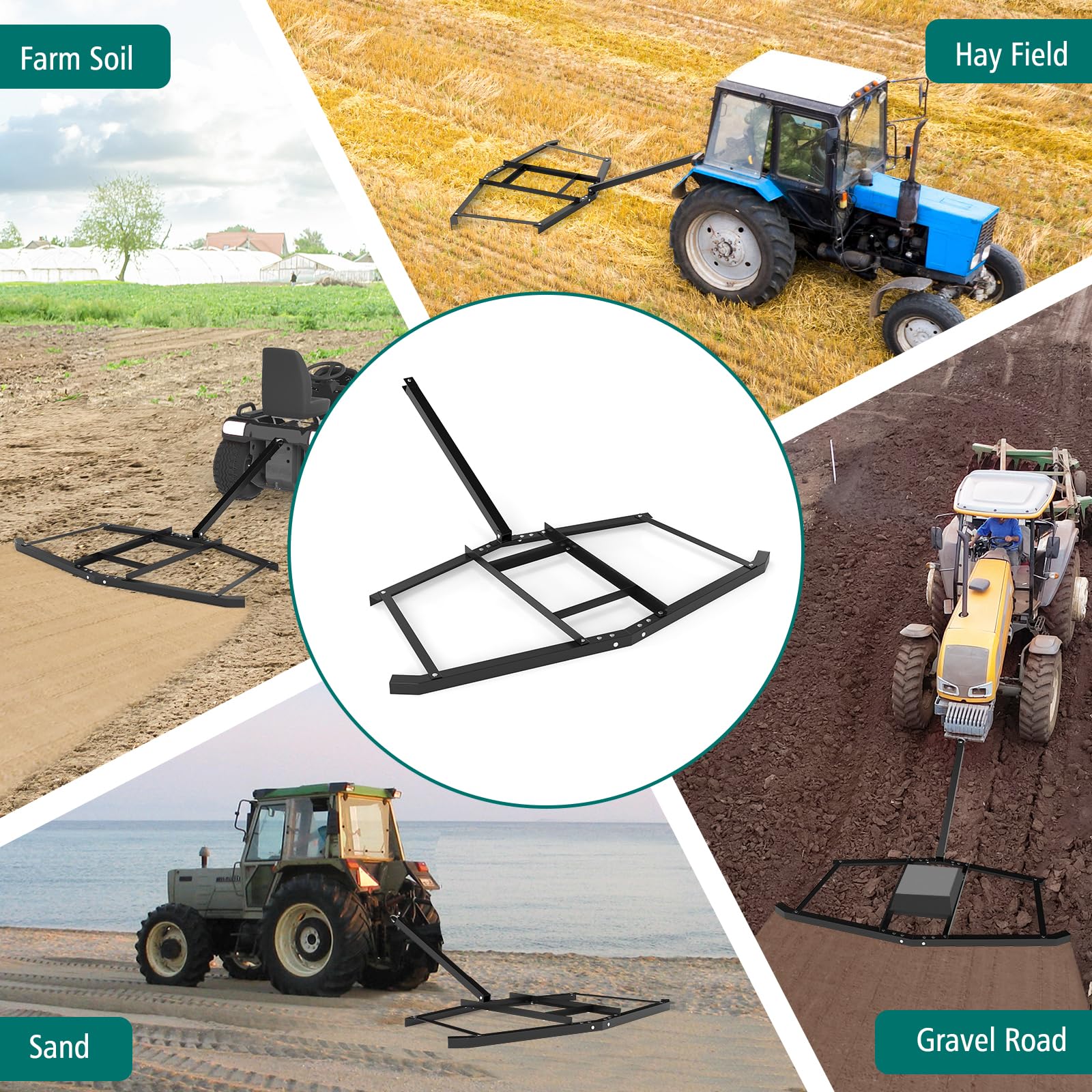Goplus 74" Wide Driveway Drag Tow Behind Landscape Leveling Rake w/Reinforced Bars - Image 5