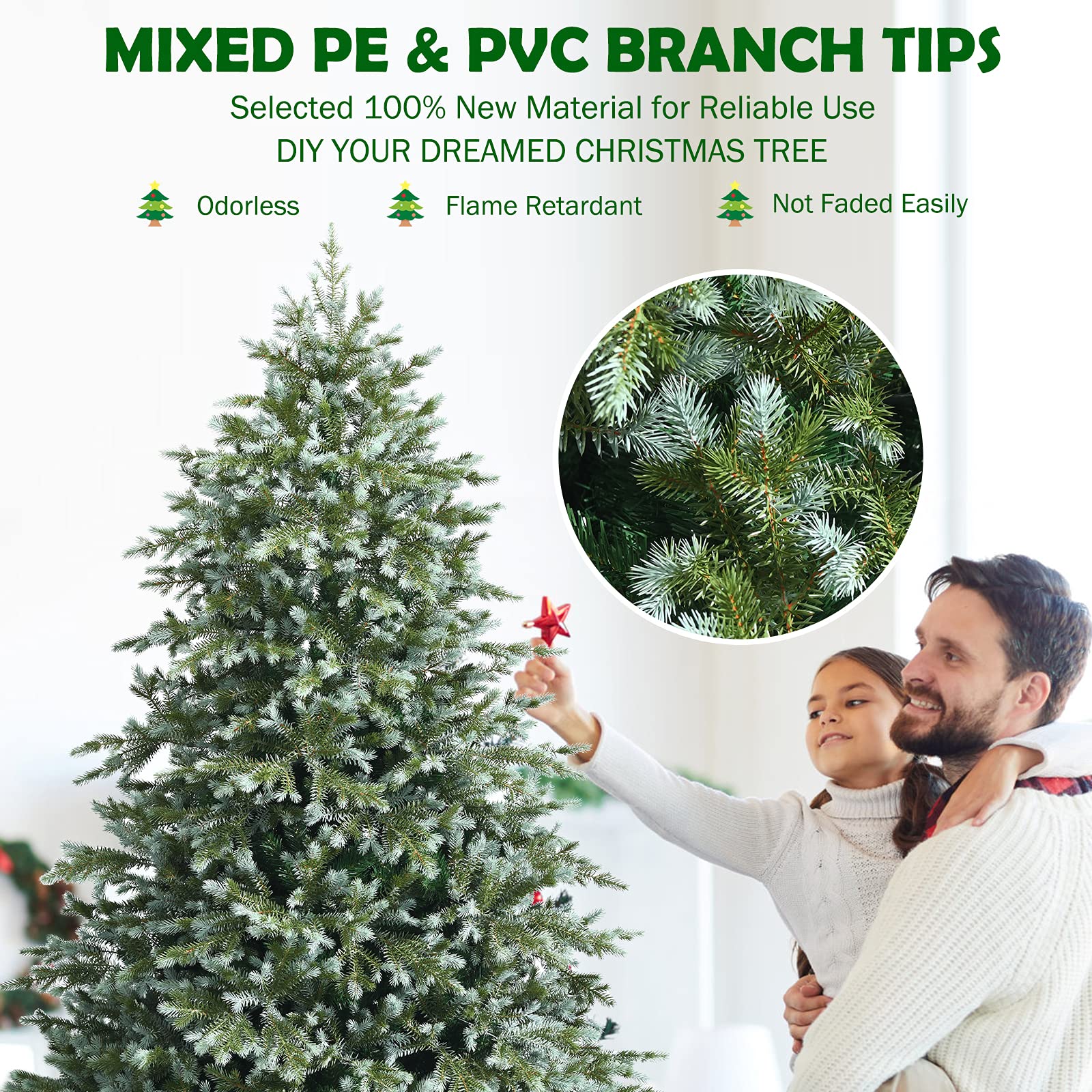Goplus 7ft Artificial Christmas Tree Feel Real Unlit Hinged Xmas Spruce Tree - Image 2