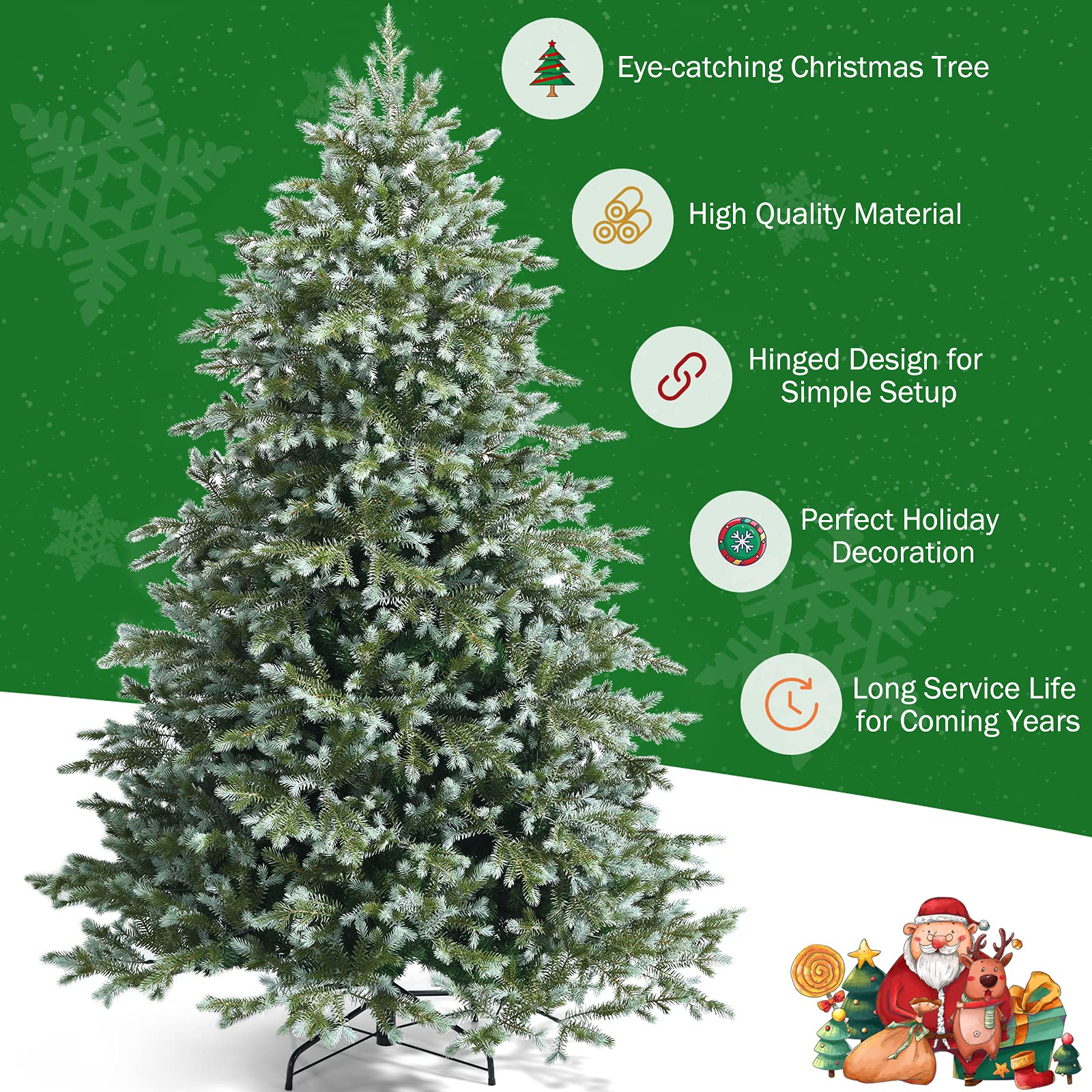 Goplus 7ft Artificial Christmas Tree Feel Real Unlit Hinged Xmas Spruce Tree - Image 4