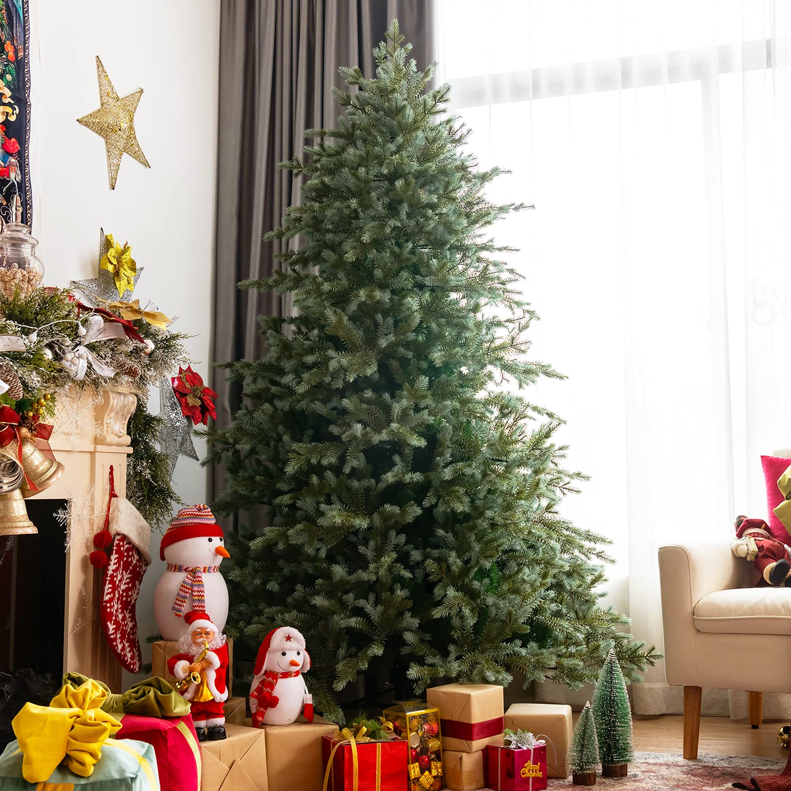Goplus 7ft Artificial Christmas Tree Feel Real Unlit Hinged Xmas Spruce Tree - Image 6