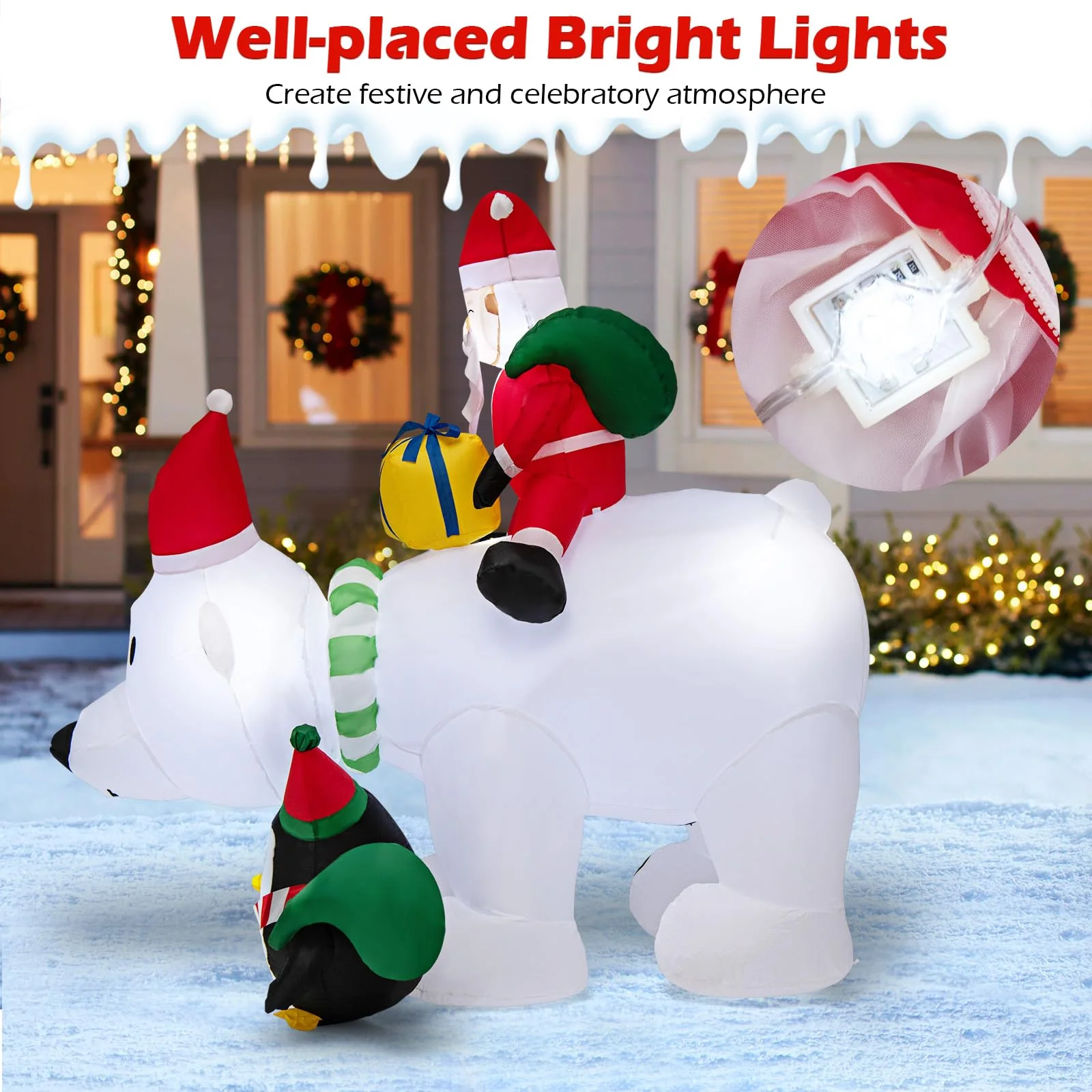 Goplus 7FT Christmas Inflatables, LED Lighted Xmas Inflatable Polar Bear with Shaking Head, Santa & Penguin - Image 4
