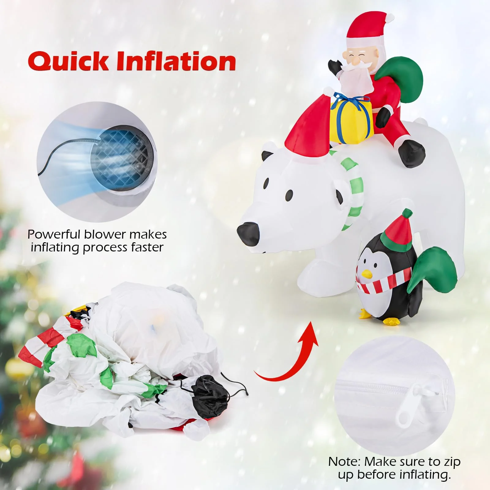 Goplus 7FT Christmas Inflatables, LED Lighted Xmas Inflatable Polar Bear with Shaking Head, Santa & Penguin - Image 5