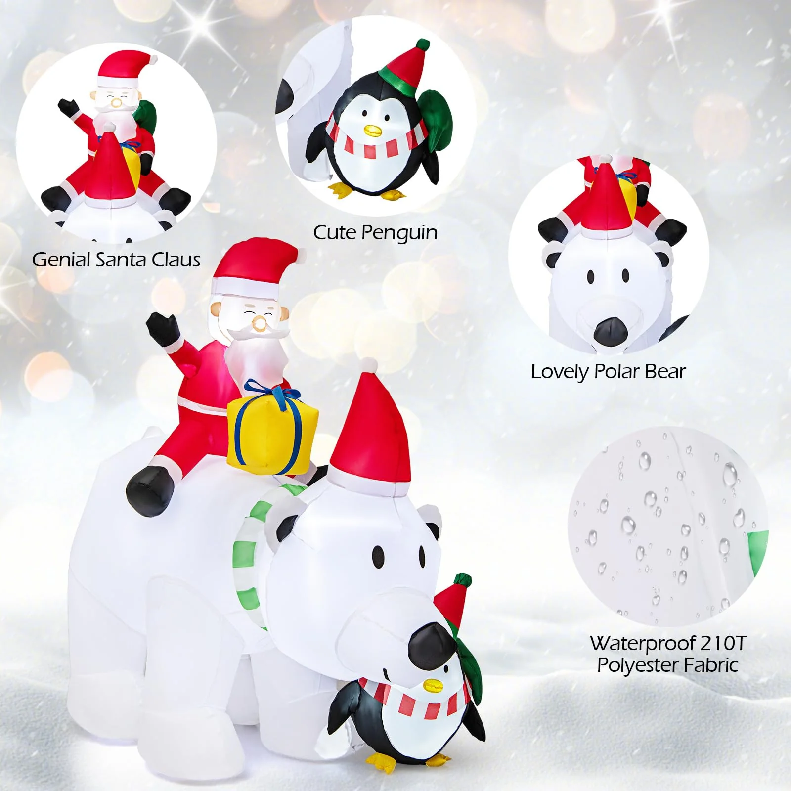 Goplus 7FT Christmas Inflatables, LED Lighted Xmas Inflatable Polar Bear with Shaking Head, Santa & Penguin - Image 8
