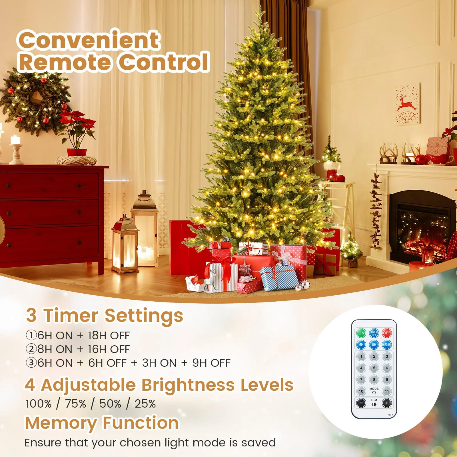 Goplus 7ft Hinged Xmas Full Tree with 470 Warm White & Multicolored LED Lights - Image 3