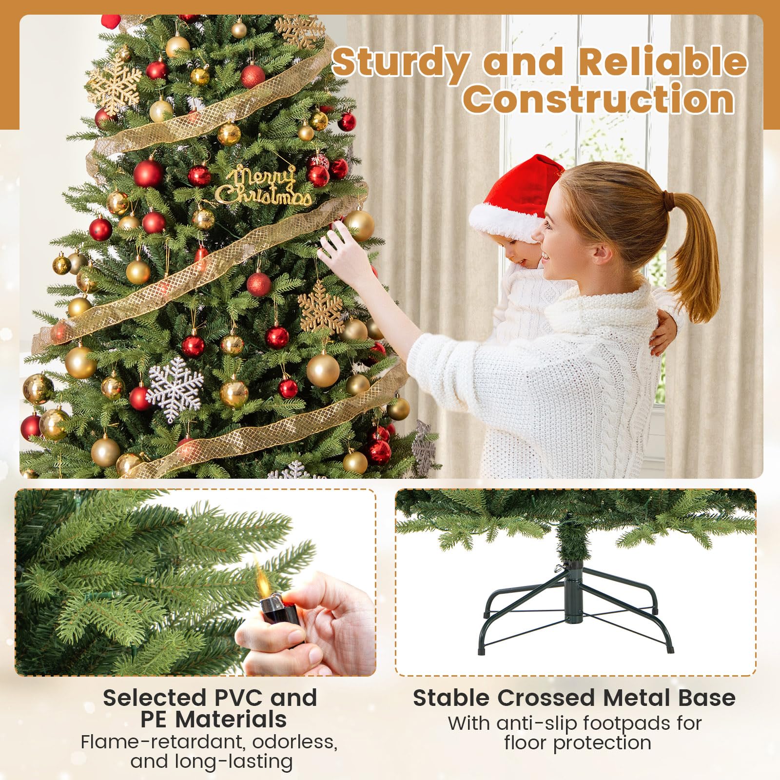 Goplus 7ft Hinged Xmas Full Tree with 470 Warm White & Multicolored LED Lights - Image 5