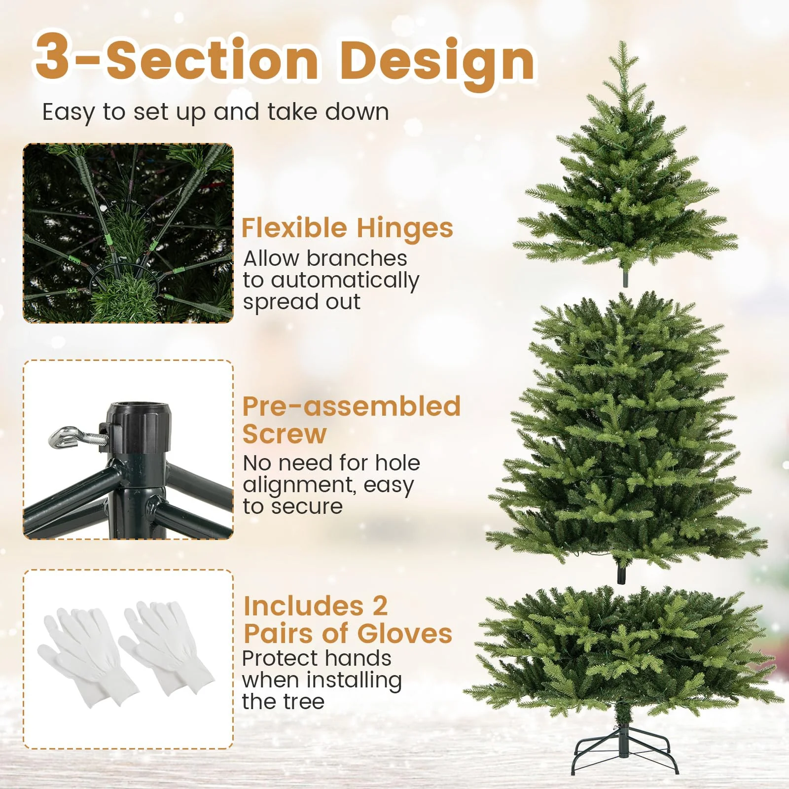 Goplus 7ft Hinged Xmas Full Tree with 470 Warm White & Multicolored LED Lights - Image 6