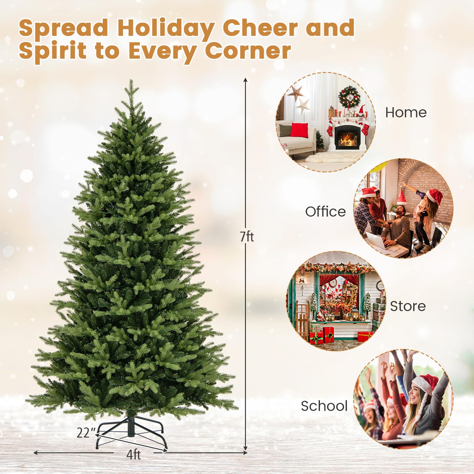 Goplus 7ft Hinged Xmas Full Tree with 470 Warm White & Multicolored LED Lights - Image 7