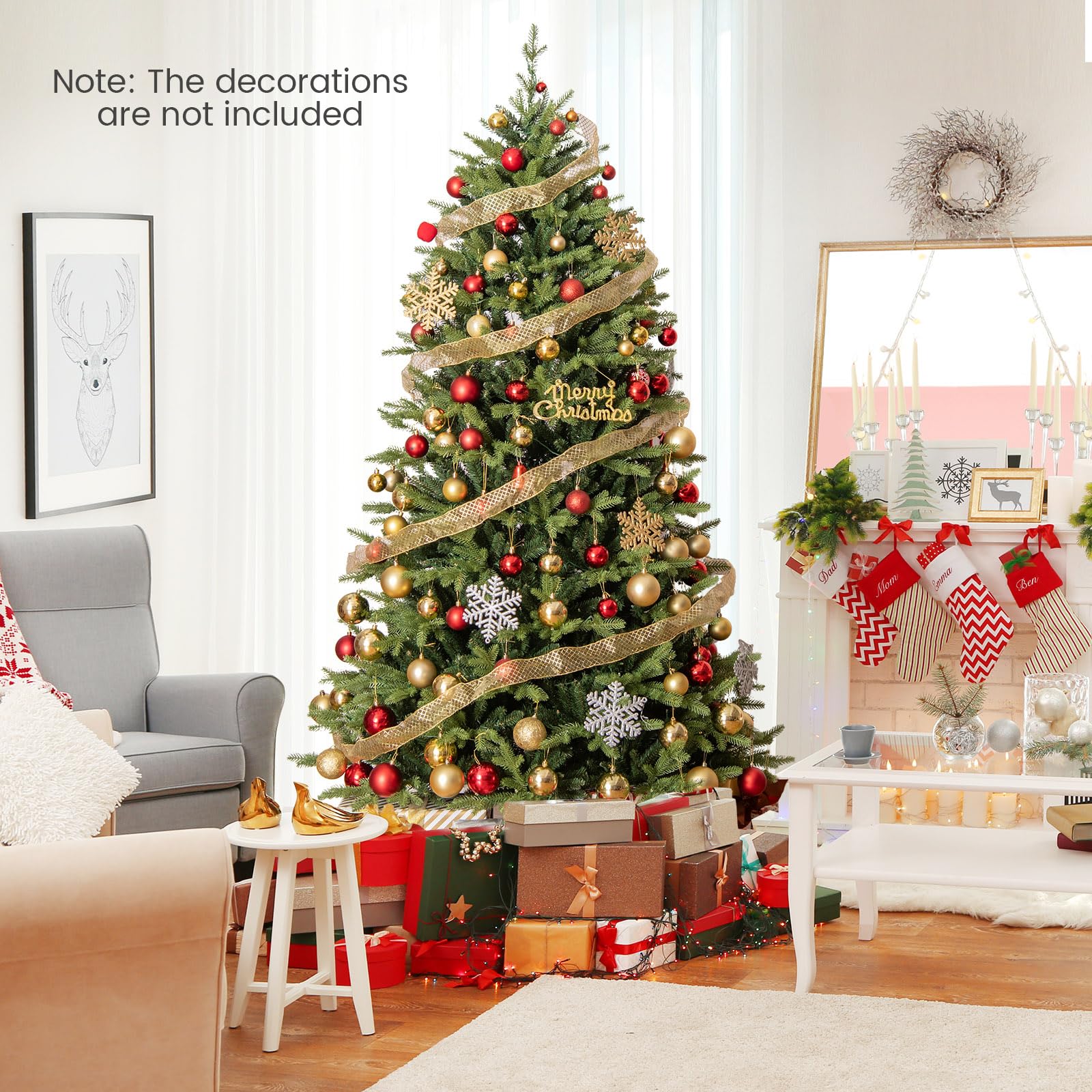 Goplus 7ft Hinged Xmas Full Tree with 470 Warm White & Multicolored LED Lights - Image 9