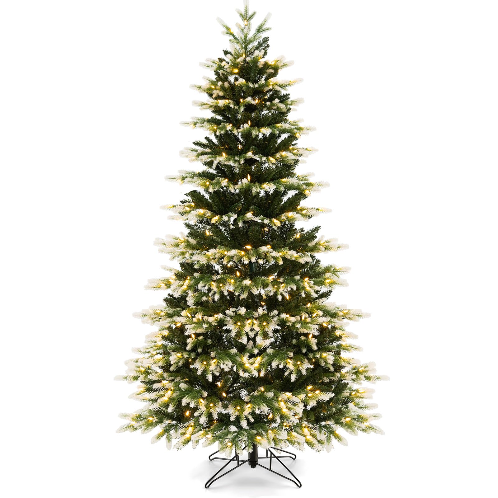 Goplus 7ft Pre-Lit Artificial Christmas Tree with Quick Power Connector