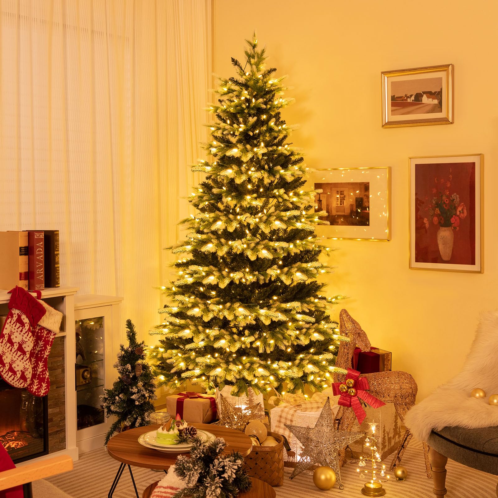 Goplus 7ft Pre-Lit Artificial Christmas Tree with Quick Power Connector - Image 2