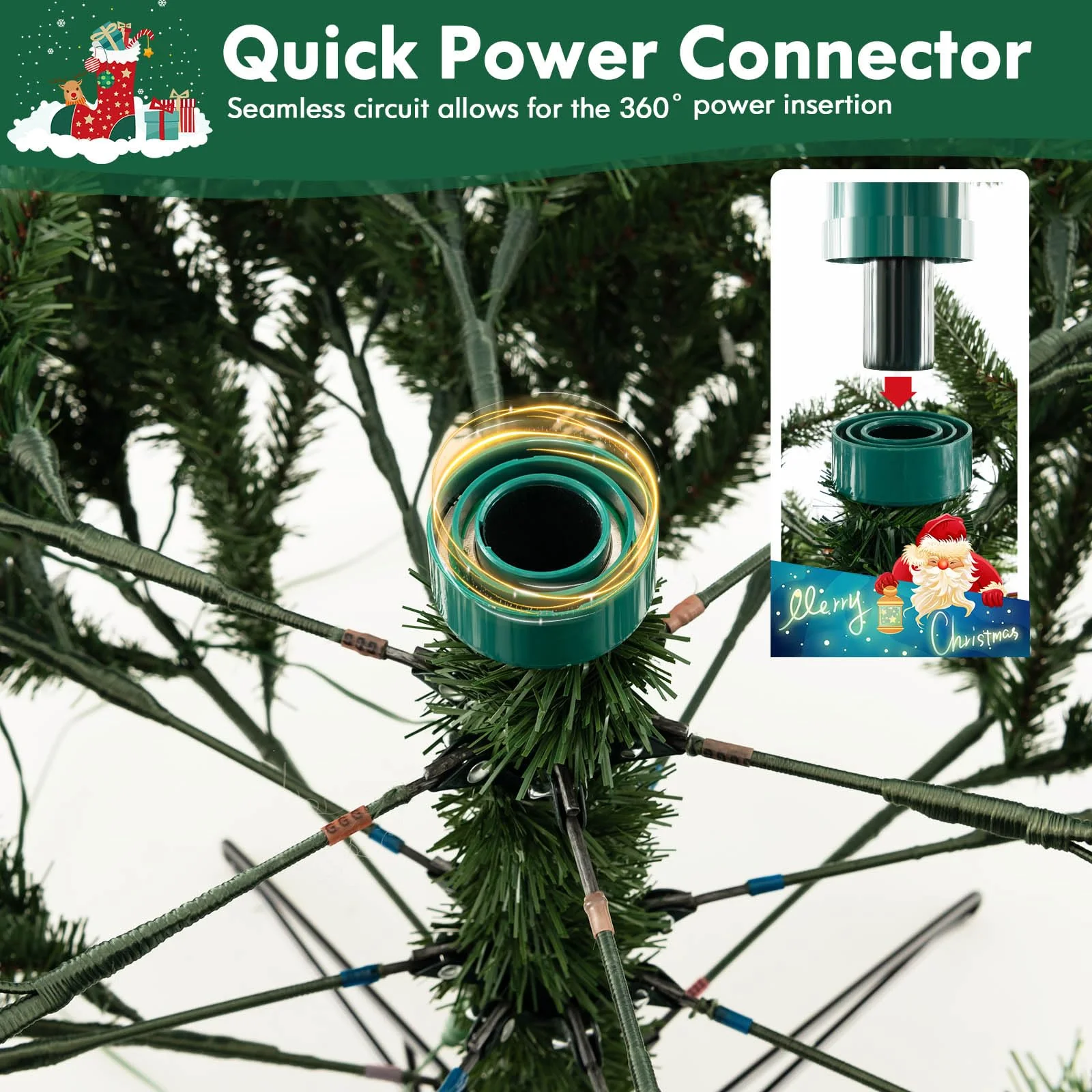 Goplus 7ft Pre-Lit Artificial Christmas Tree with Quick Power Connector - Image 3