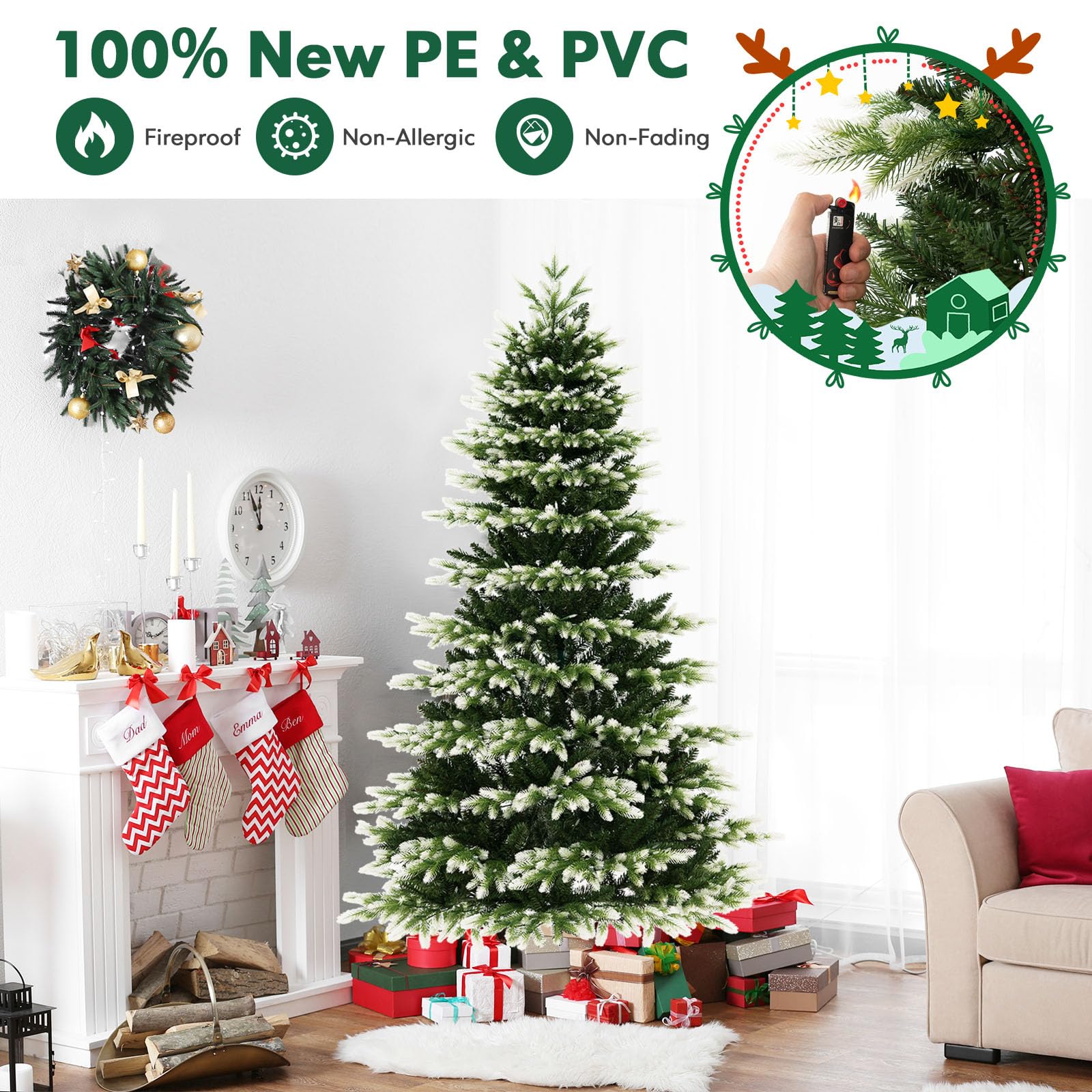 Goplus 7ft Pre-Lit Artificial Christmas Tree with Quick Power Connector - Image 5