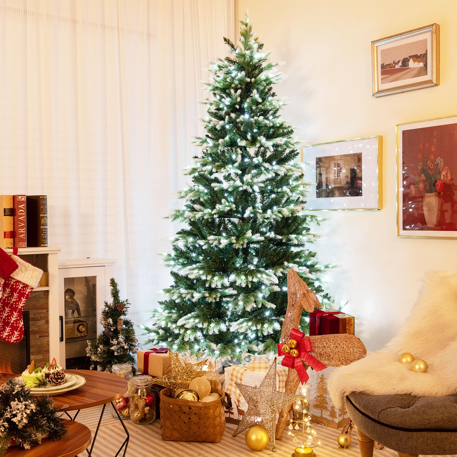 Goplus 7ft Pre-Lit Artificial Christmas Tree with Quick Power Connector - Image 9