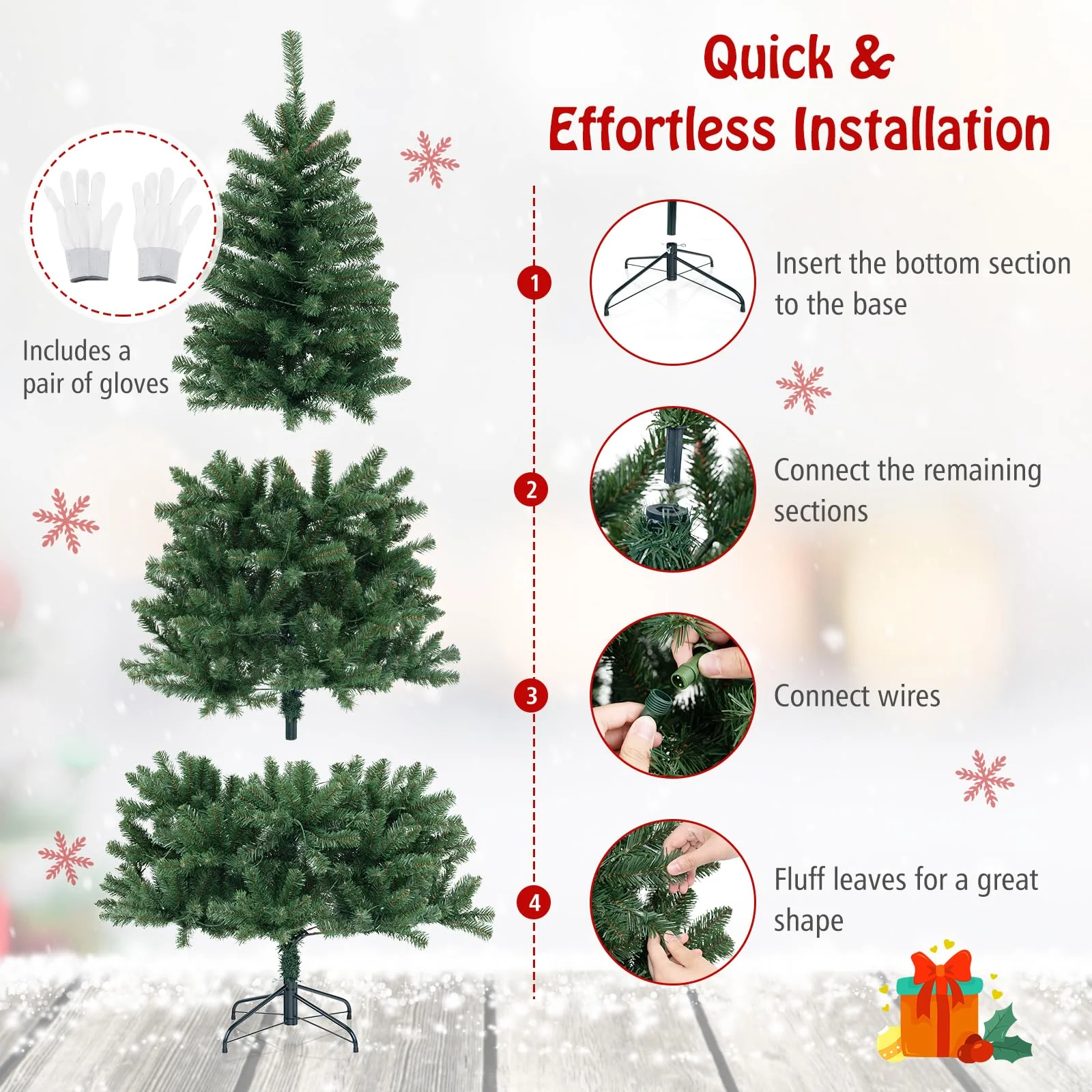 Goplus 7ft Pre-Lit Christmas Tree, Artificial Hinged Xmas Tree with 250 Warm White LED Lights - Image 4