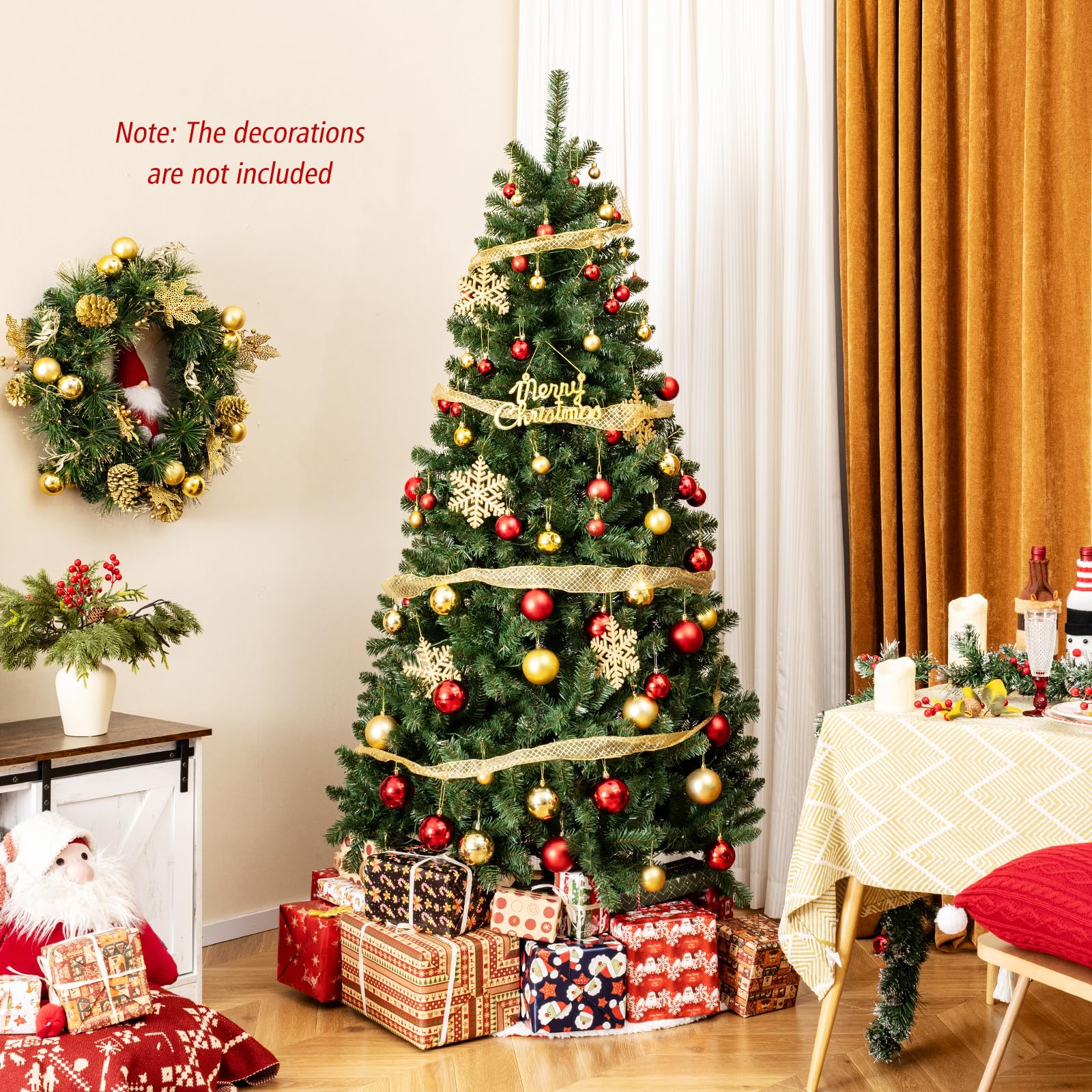 Goplus 7ft Pre-Lit Christmas Tree, Artificial Hinged Xmas Tree with 250 Warm White LED Lights - Image 6