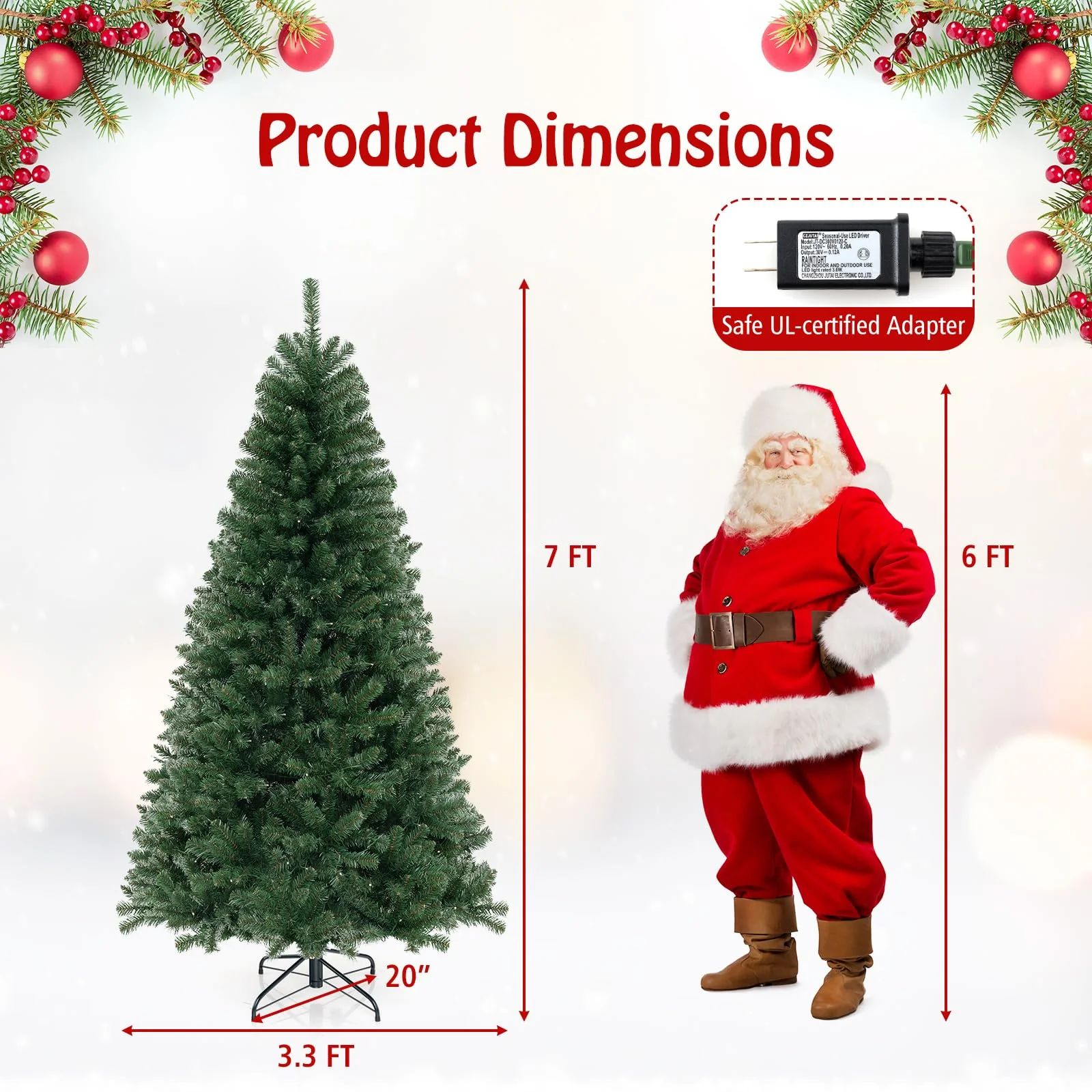 Goplus 7ft Pre-Lit Christmas Tree, Artificial Hinged Xmas Tree with 250 Warm White LED Lights - Image 7