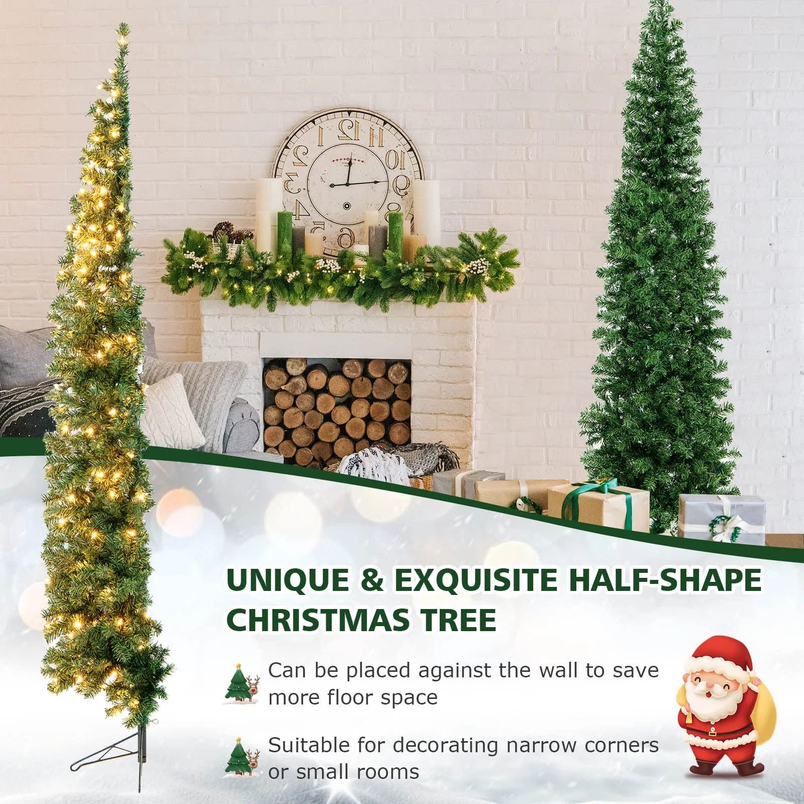 Goplus 7ft Prelit Half-Shape Christmas Tree, Space-Saving Slender Artificial Xmas Tree with 150 LED Lights - Image 4
