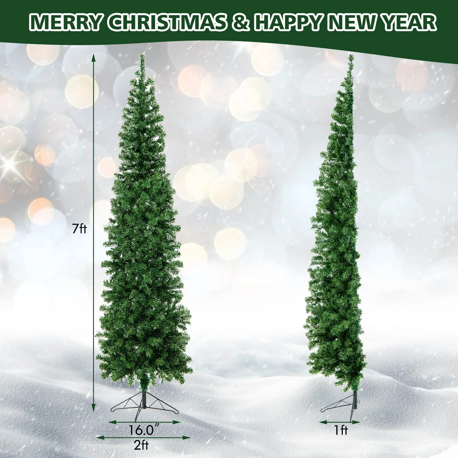 Goplus 7ft Prelit Half-Shape Christmas Tree, Space-Saving Slender Artificial Xmas Tree with 150 LED Lights - Image 7