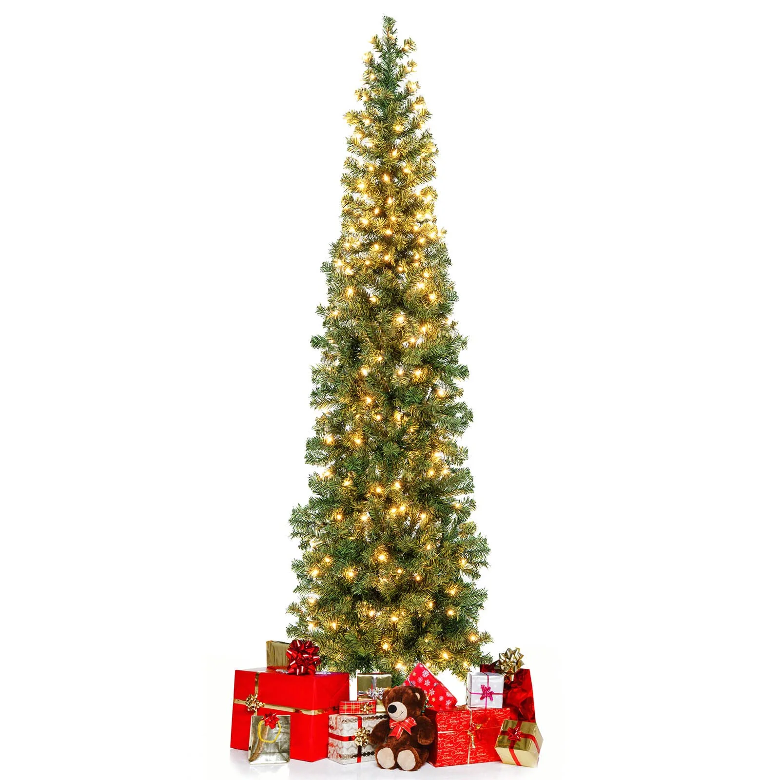 Goplus 7ft Prelit Half-Shape Christmas Tree, Space-Saving Slender Artificial Xmas Tree with 150 LED Lights - Image 9