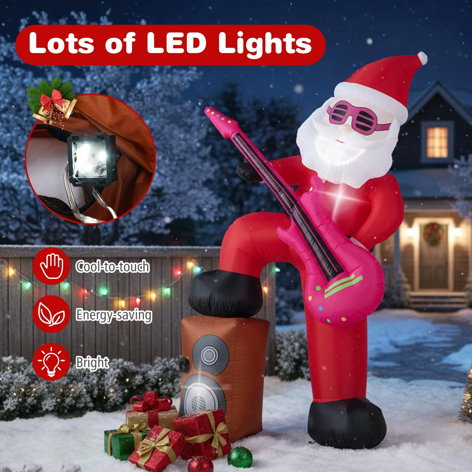 Goplus 8.4FT Rocking Santa Inflatable with Guitar | Animated Christmas Decoration - Image 2