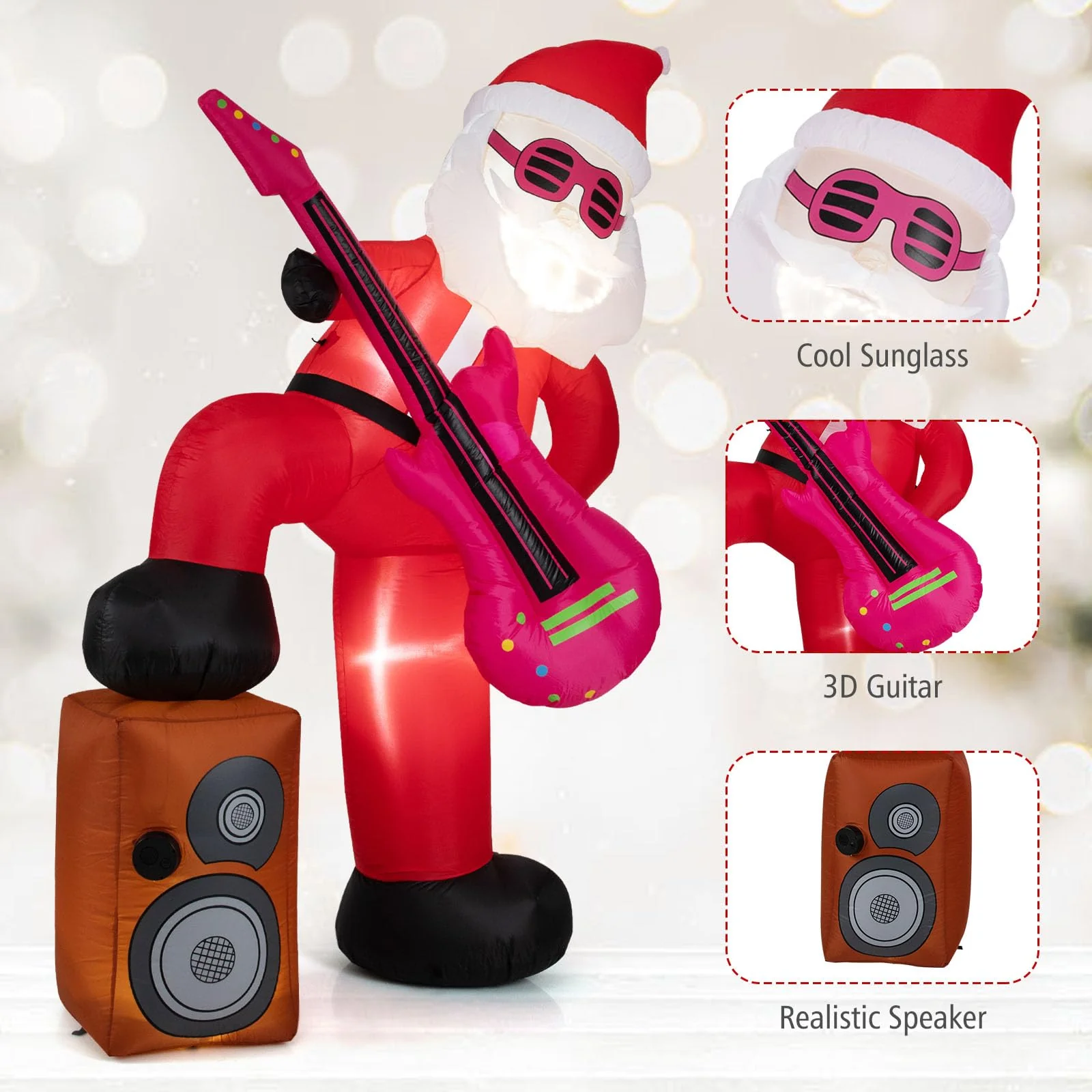 Goplus 8.4FT Rocking Santa Inflatable with Guitar | Animated Christmas Decoration - Image 6
