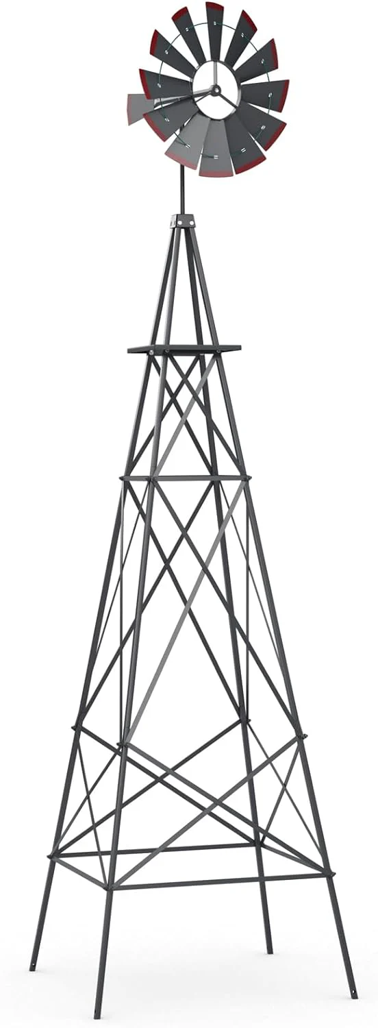 Goplus 8 ft Ornamental Windmill, All-Weather Metal Wind Mill w/ 4 Support Legs, Decorative Weathervane - Image 10