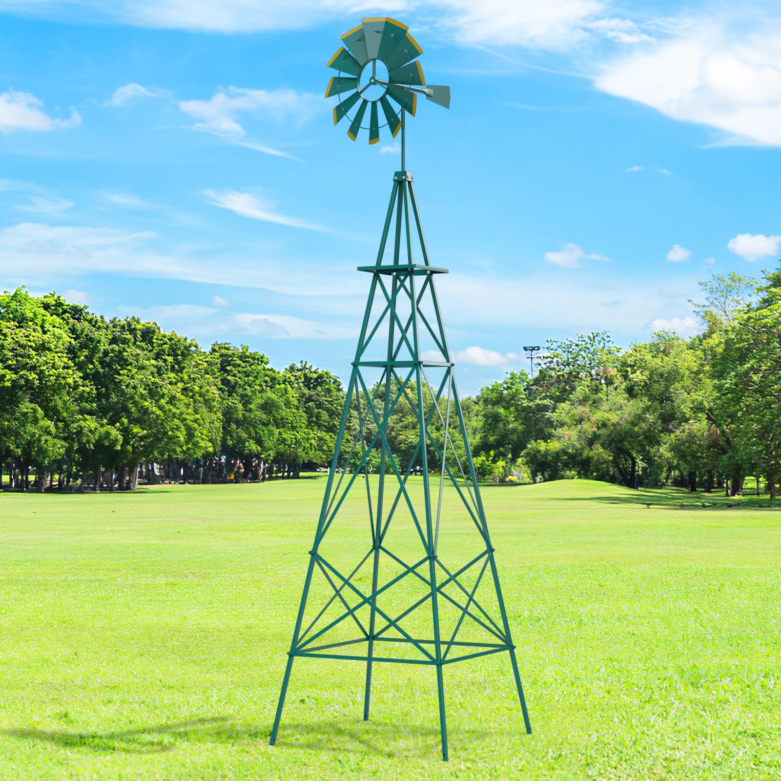 Goplus 8 ft Ornamental Windmill, All-Weather Metal Wind Mill w/ 4 Support Legs, Decorative Weathervane - Image 9