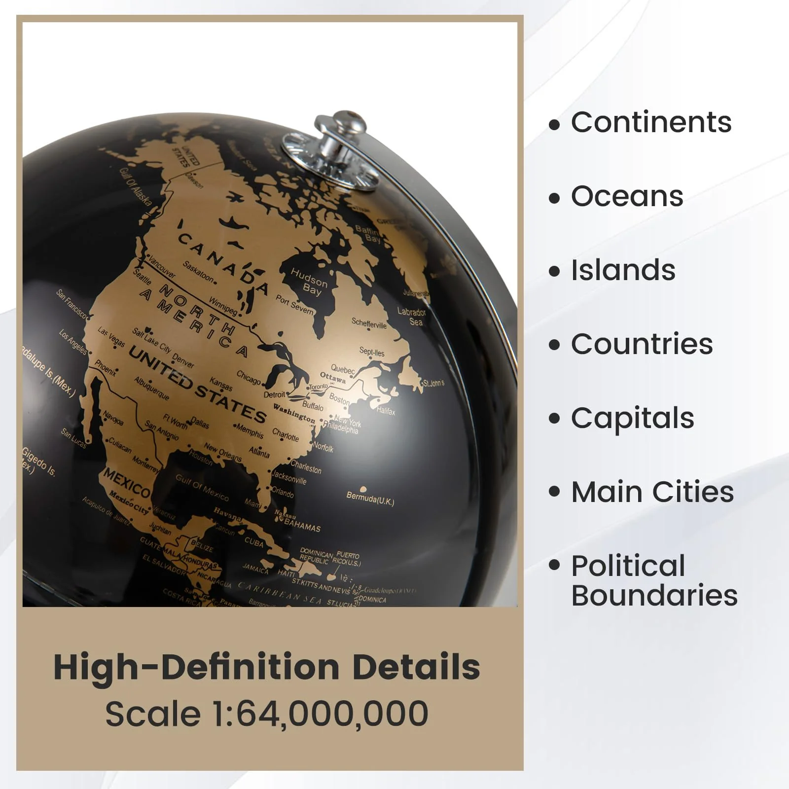 Goplus 8-Inch Metallic Black World Globe Educational Learning Toy - Image 3