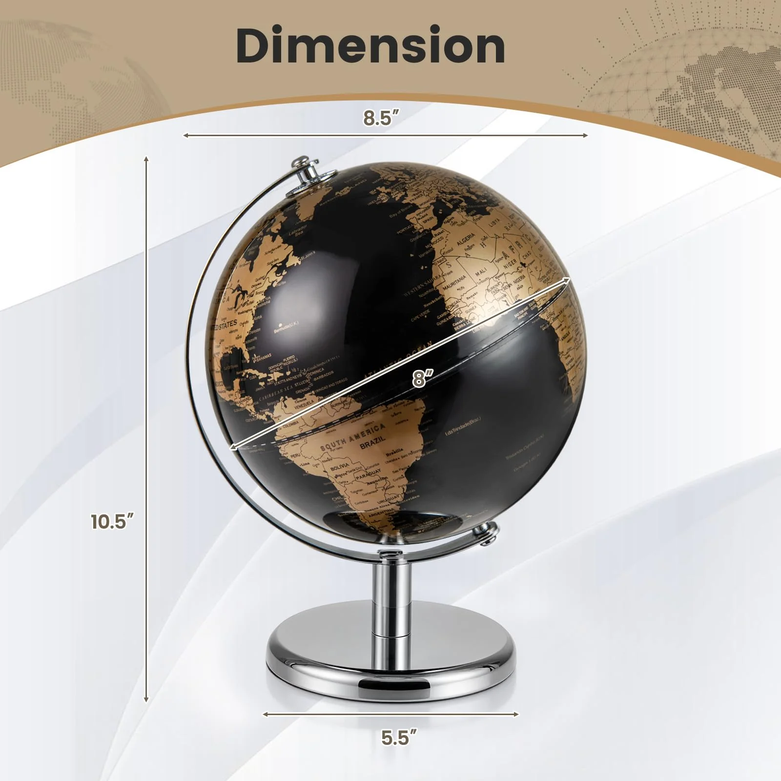 Goplus 8-Inch Metallic Black World Globe Educational Learning Toy - Image 6