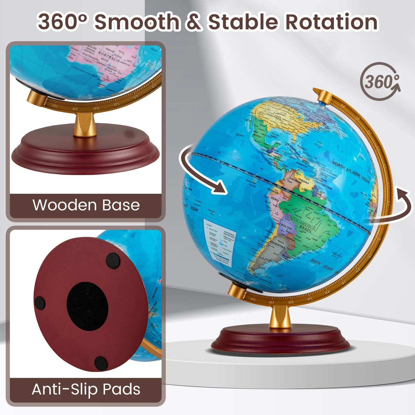 Goplus 8 Inch Night Light up Globe Lamp with Wooden Stand and HD Map for Kids Adults - Image 6