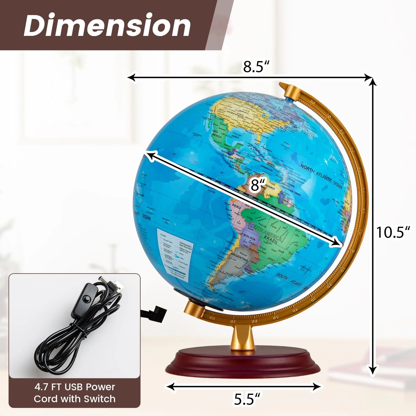 Goplus 8 Inch Night Light up Globe Lamp with Wooden Stand and HD Map for Kids Adults - Image 7
