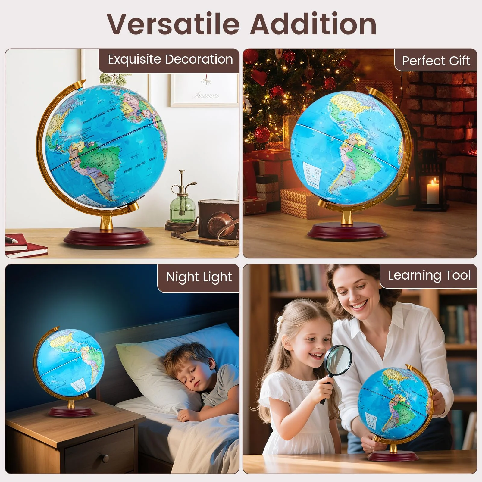 Goplus 8 Inch Night Light up Globe Lamp with Wooden Stand and HD Map for Kids Adults - Image 8