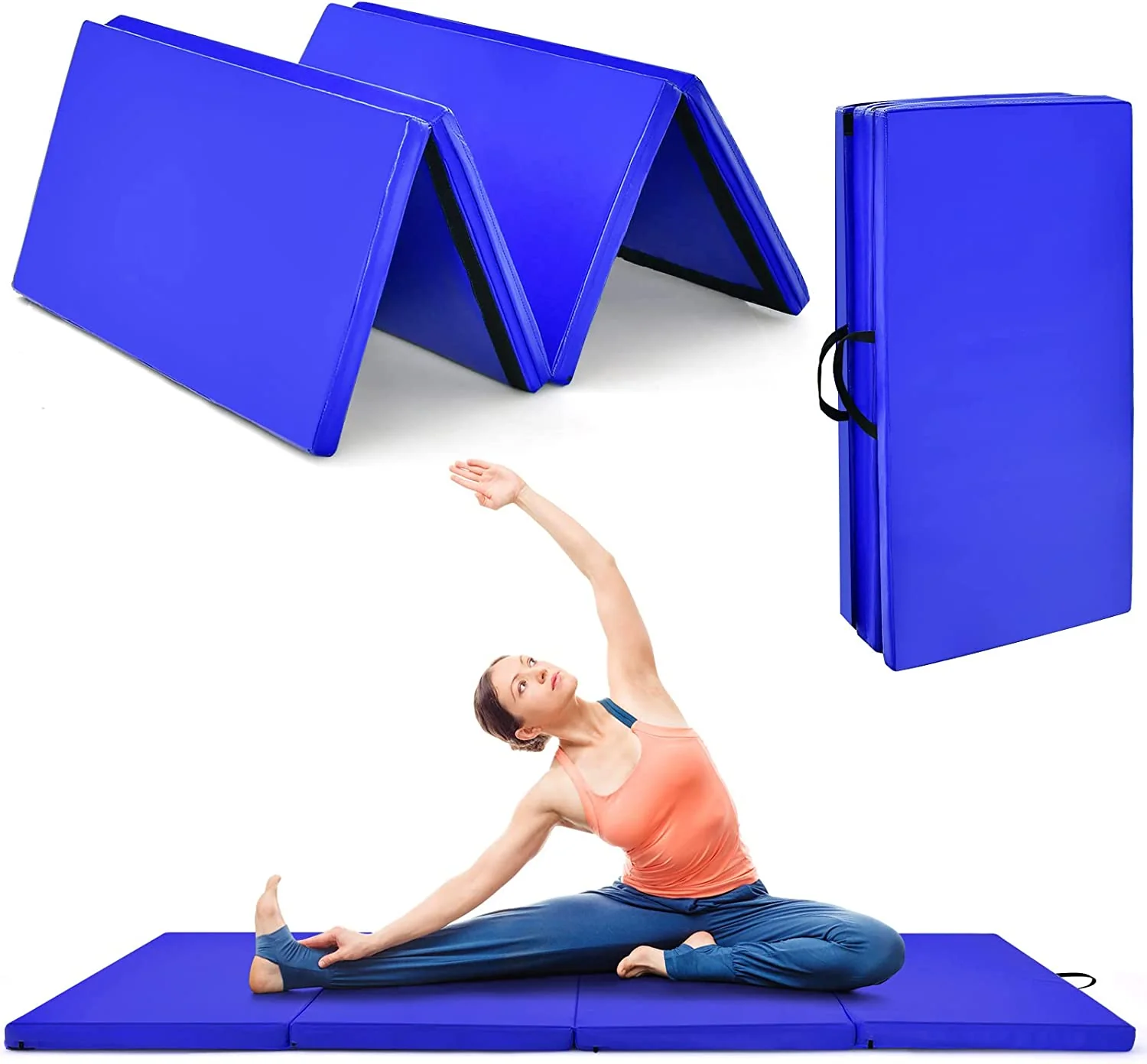 Goplus 8' x 4' Folding Gymnastics Mat, 2" Thick 4 Fold Exercise Tumbling Mat with Carrying Handles for Home Gym Fitness - Image 10