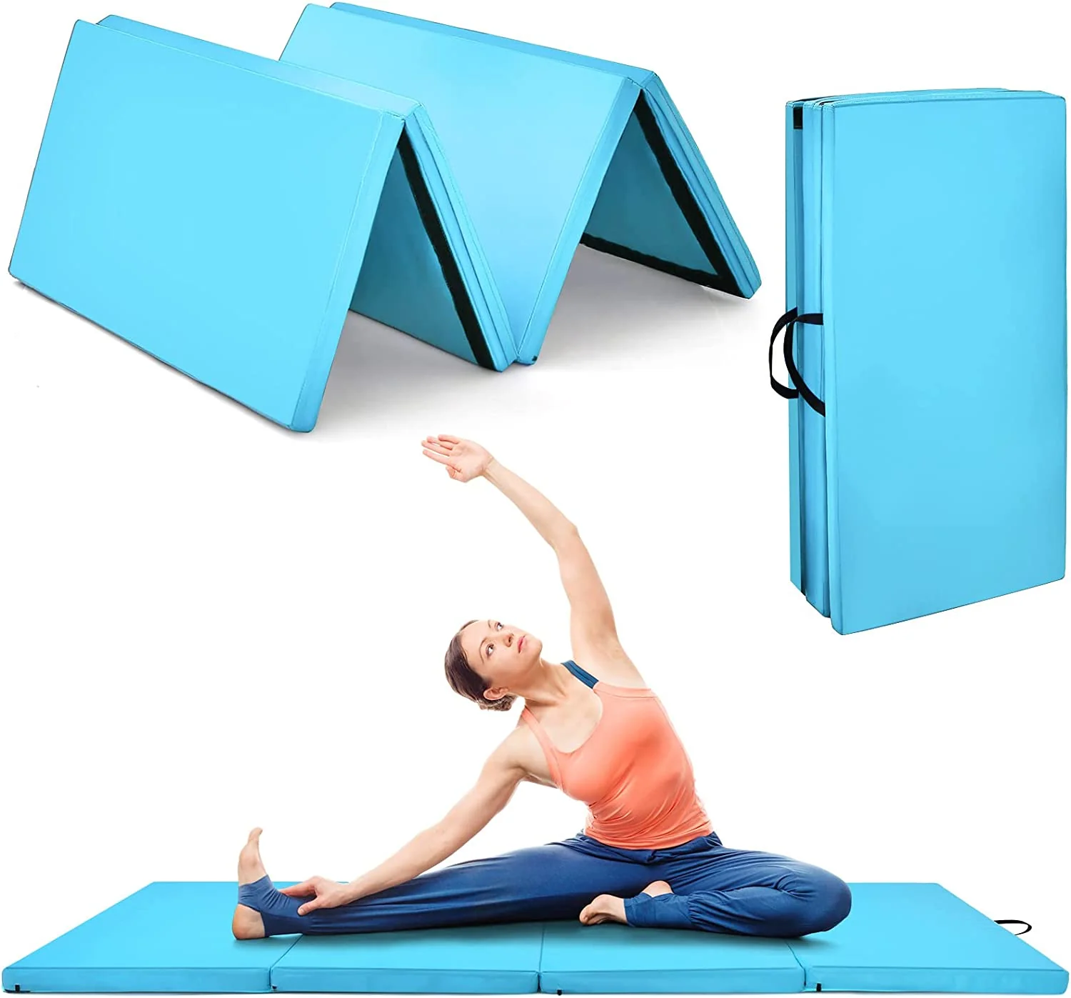 Goplus 8' x 4' Folding Gymnastics Mat, 2" Thick 4 Fold Exercise Tumbling Mat with Carrying Handles for Home Gym Fitness - Image 11