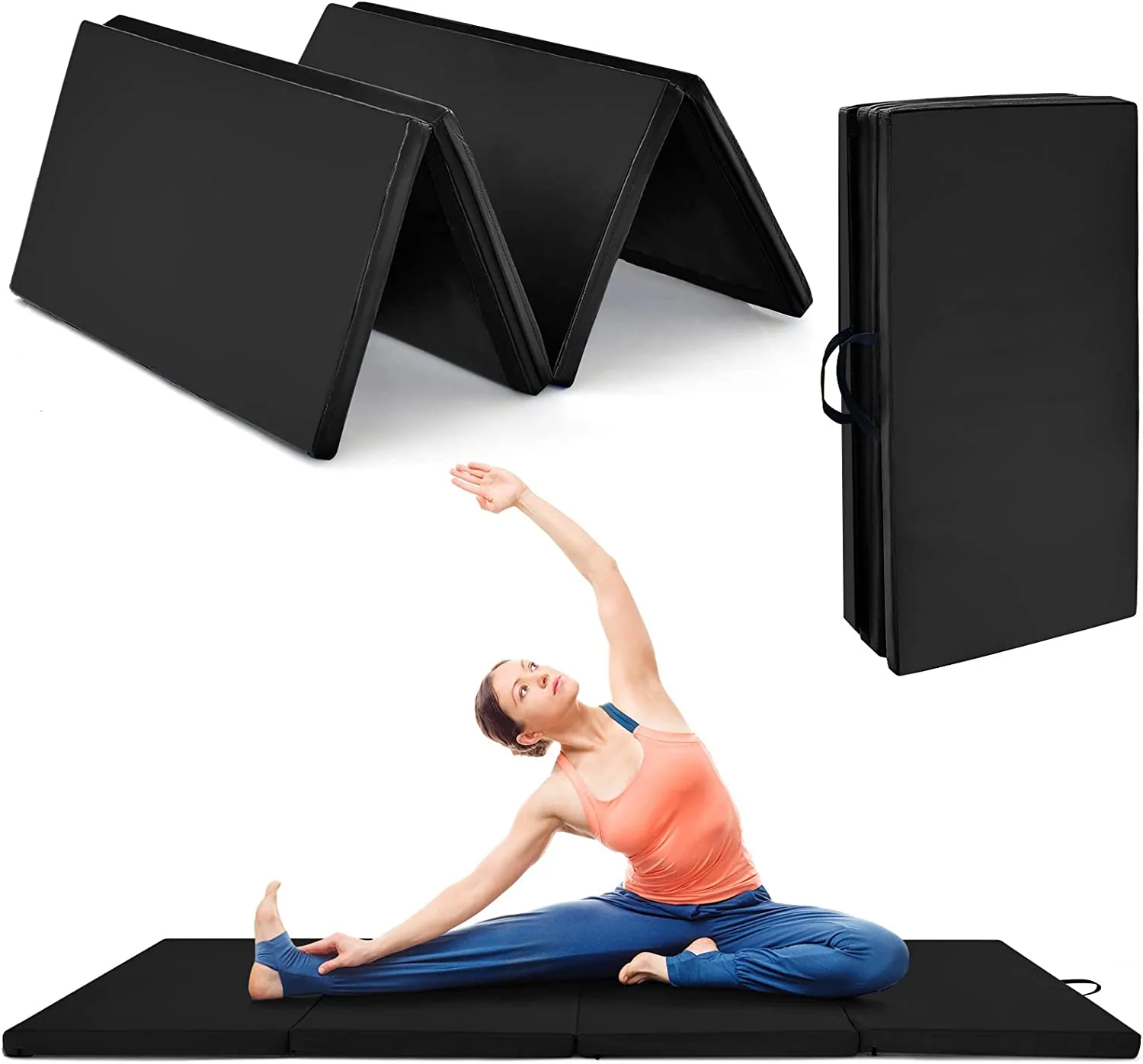 Goplus 8' x 4' Folding Gymnastics Mat, 2" Thick 4 Fold Exercise Tumbling Mat with Carrying Handles for Home Gym Fitness - Image 12