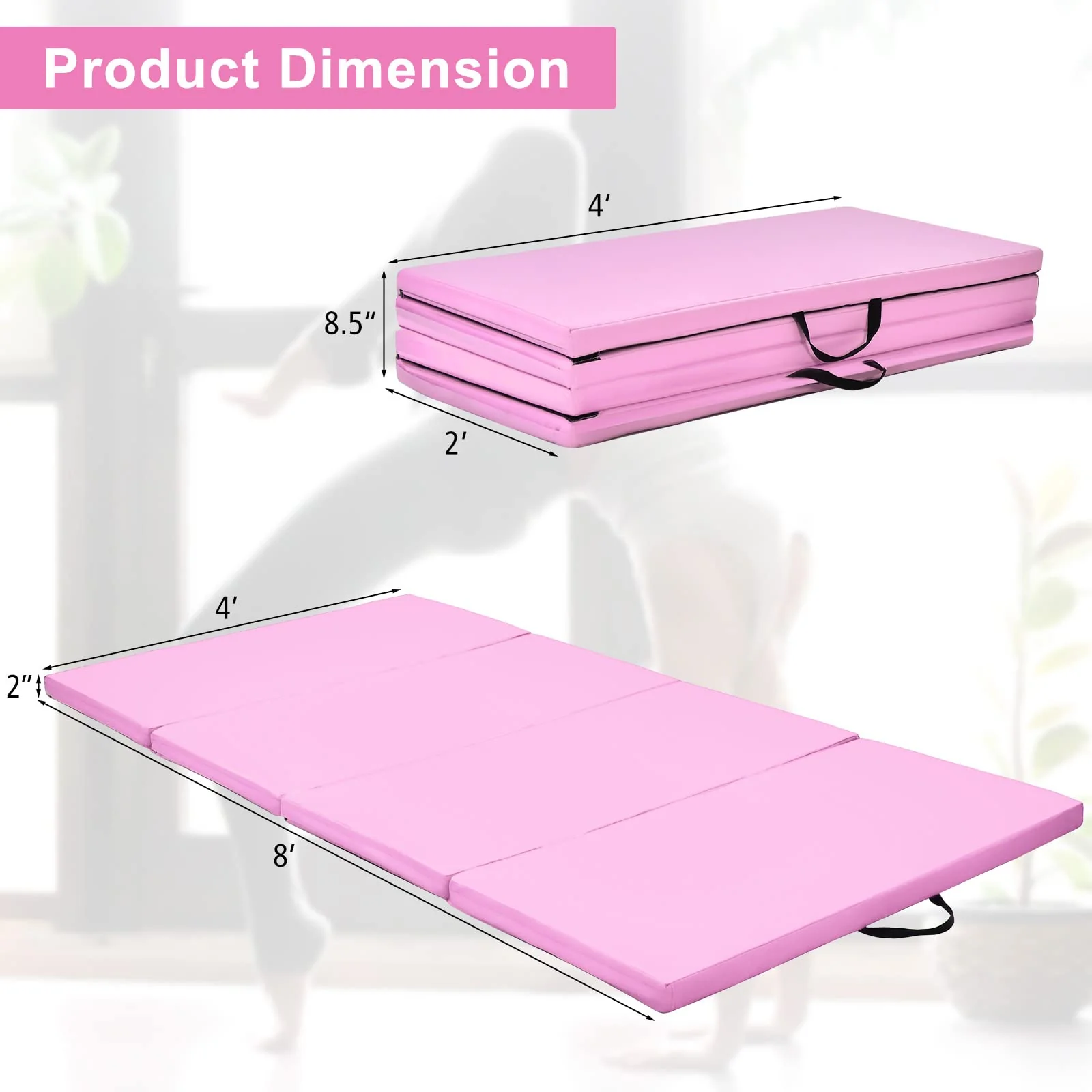 Goplus 8' x 4' Folding Gymnastics Mat, 2" Thick 4 Fold Exercise Tumbling Mat with Carrying Handles for Home Gym Fitness - Image 7