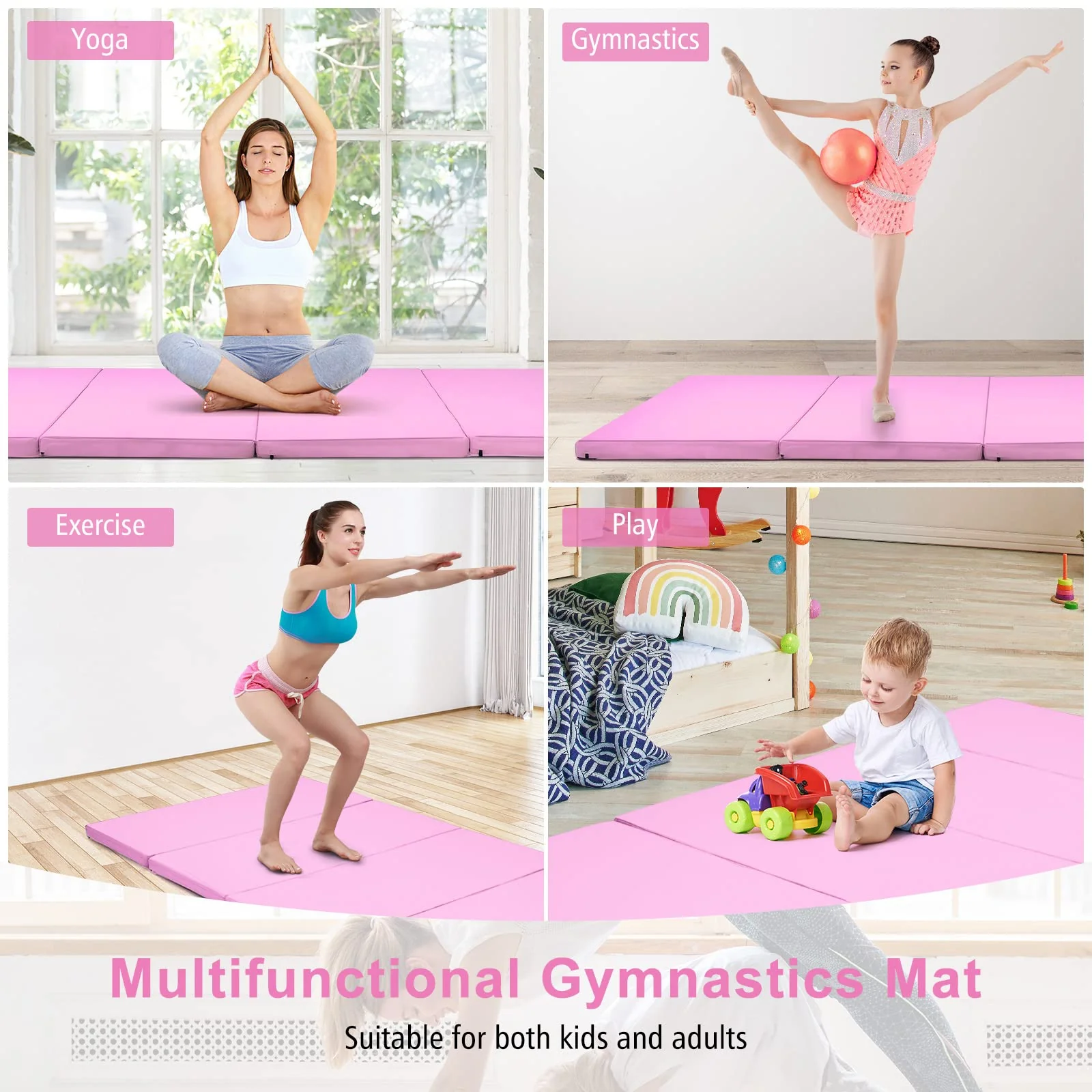 Goplus 8' x 4' Folding Gymnastics Mat, 2" Thick 4 Fold Exercise Tumbling Mat with Carrying Handles for Home Gym Fitness - Image 8